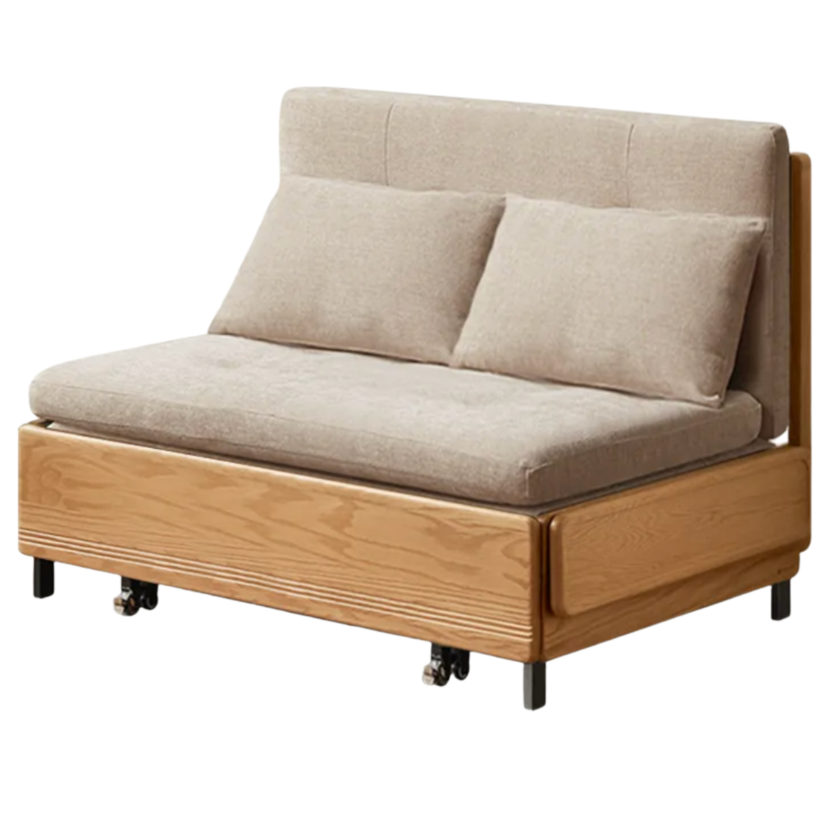 Oak Solid Wood Sleeper Sofa Chair Bed with Attached Fold-Out Side Tray