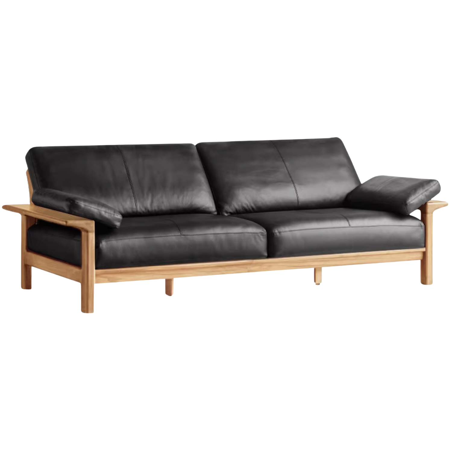 Oak, Ash Solid Wood Wabi Sabi Style Genuine Leather Sofa, fabric sofa
