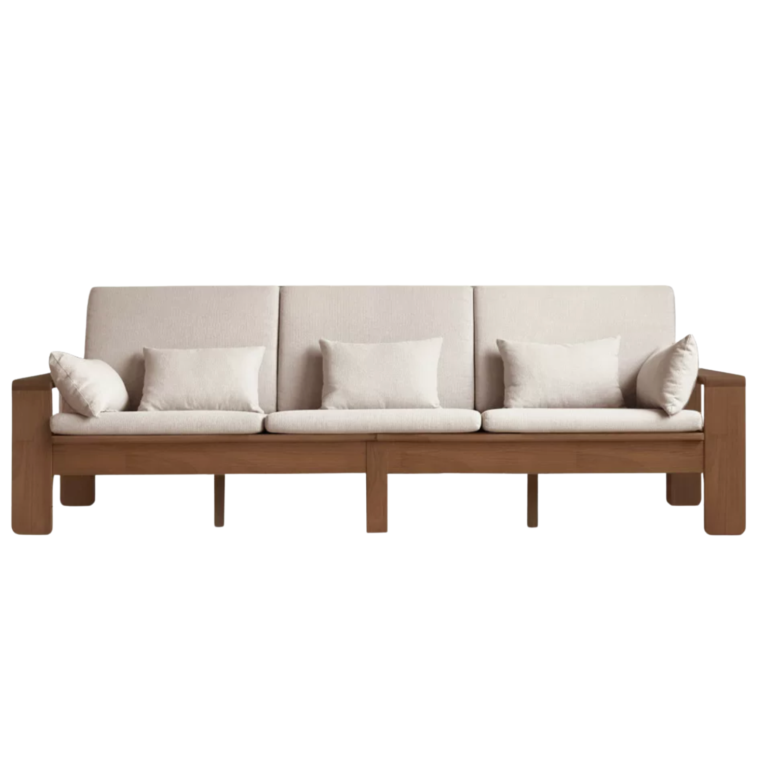 Oak, Rubberwood, Ash solid wood Frame Sofa with Vertical Slat Back and Linen Cushions