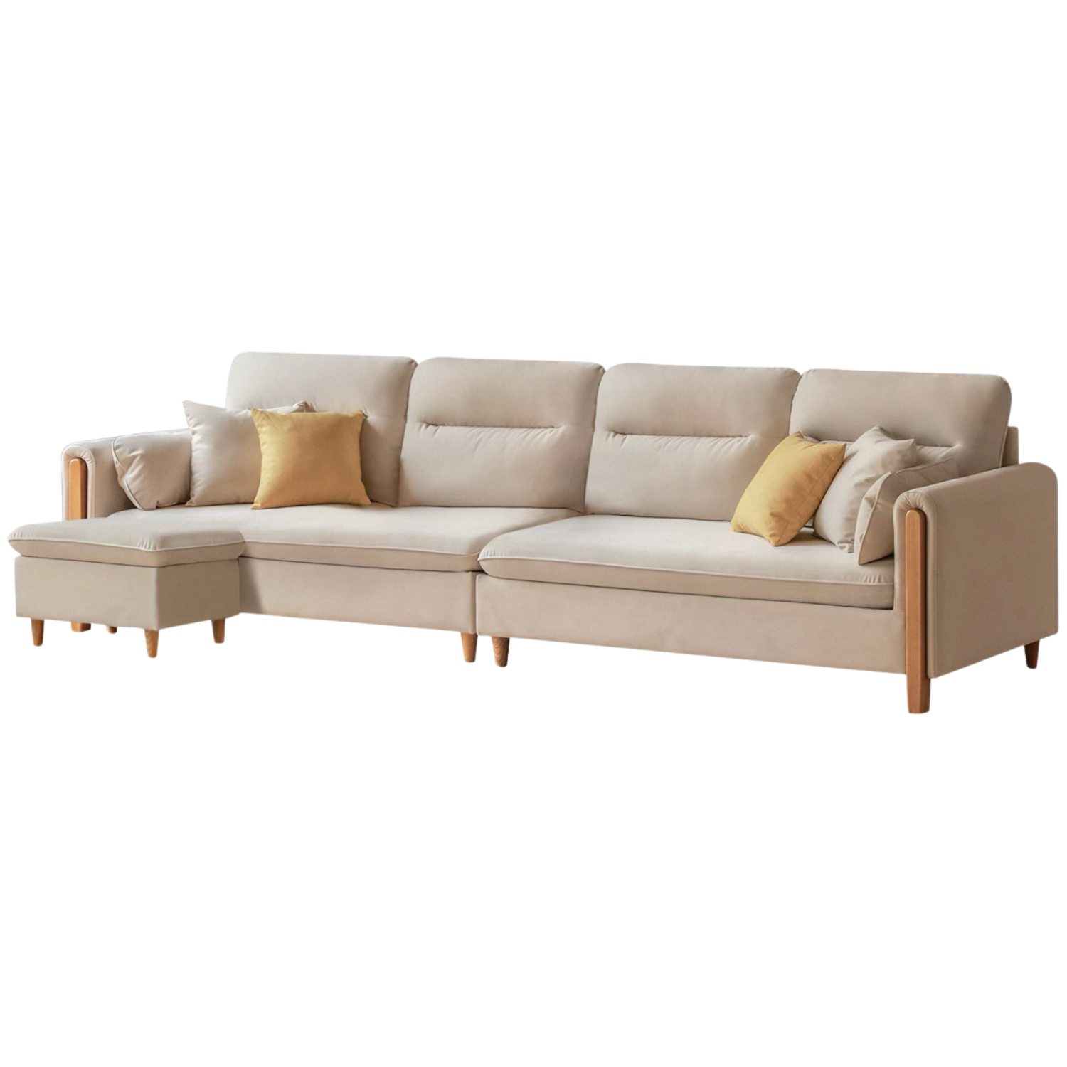 Oak Solid Wood Modern Corner-Style Fabric Sofa