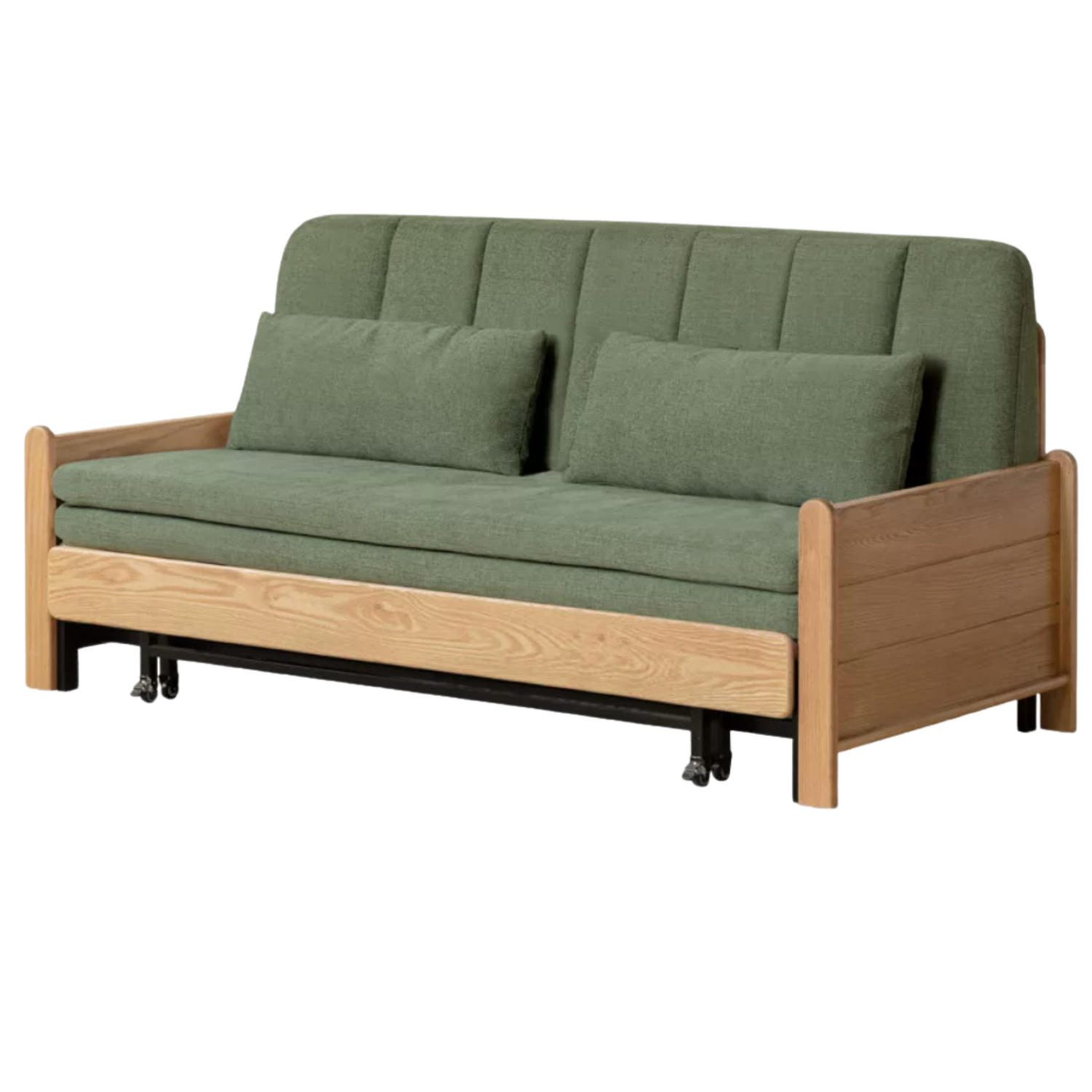 Ash, Oak Solid Wood Sleeper Sofa with Solid Wood Armrests and Built-In Wheels