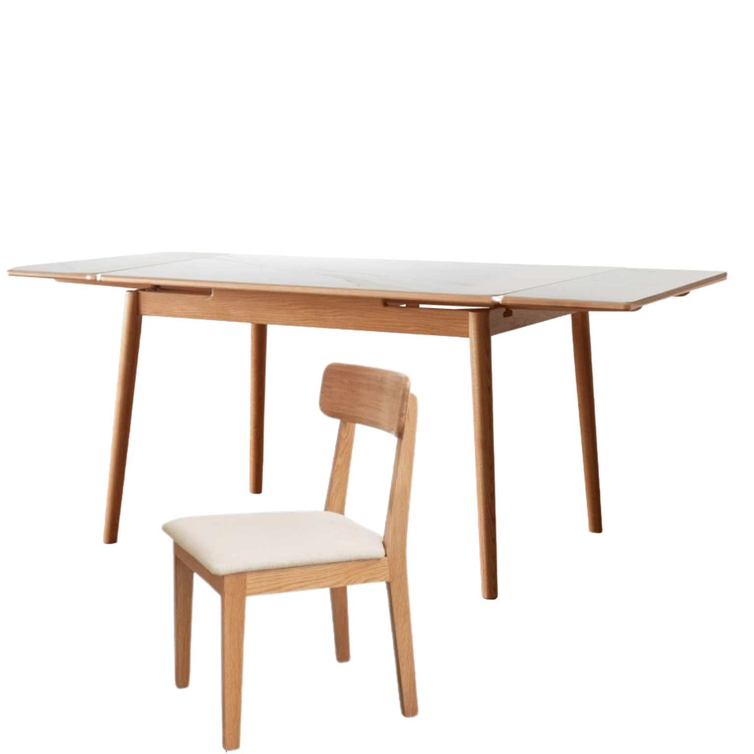 Oak Solid Wood Retractable Dining Table Large Tabletop