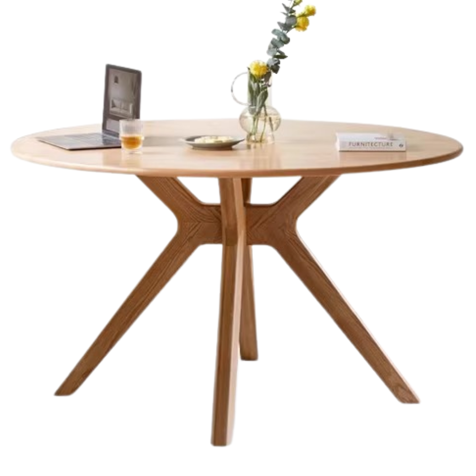 Oak Solid Wood Round Nordic Dining Table With Rock Slab Surface