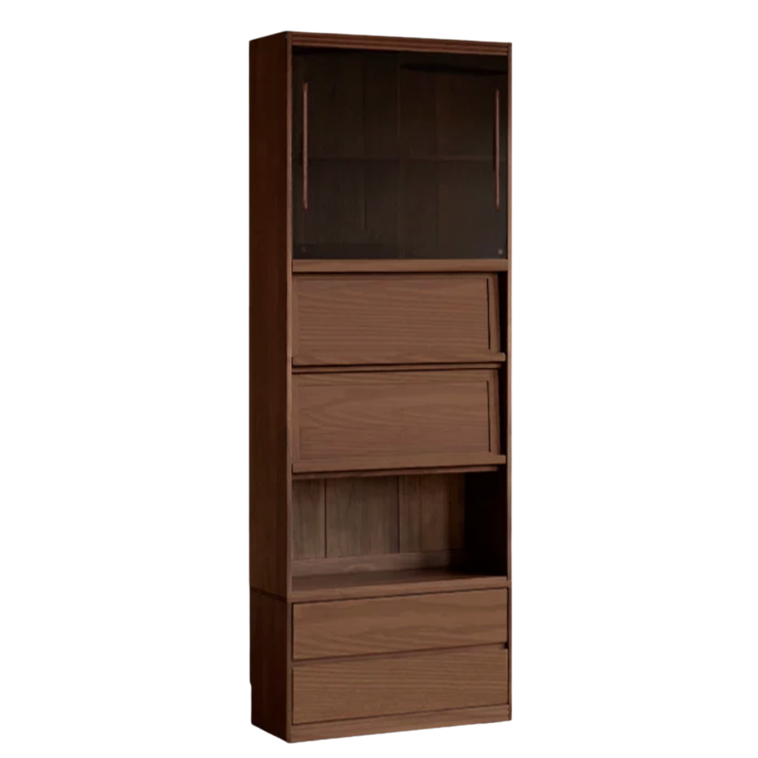 Black Walnut, Oak, Ash Solid Wood Floor-Standing Bookcase with Luxury Storage Cabinet