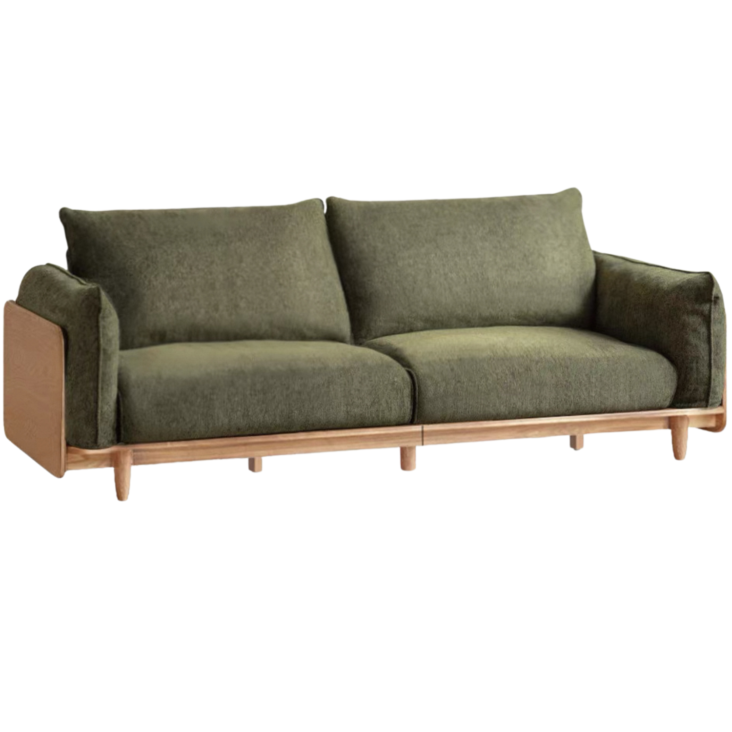 Oak, Ash Solid Wood Sofa with Exposed Wide Arms, High-Back, Genuine leather -fabric