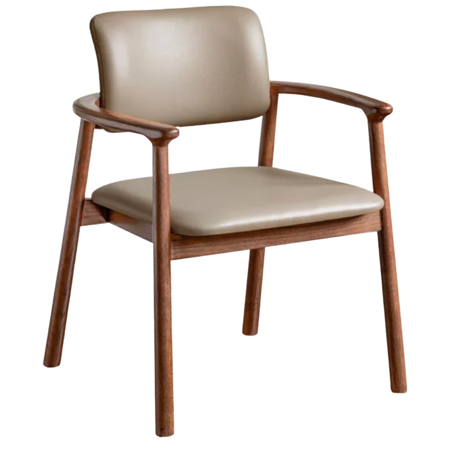 Black Walnut, Oak Solid Wood Leather Upholstered Armchair with Curved Oval Back