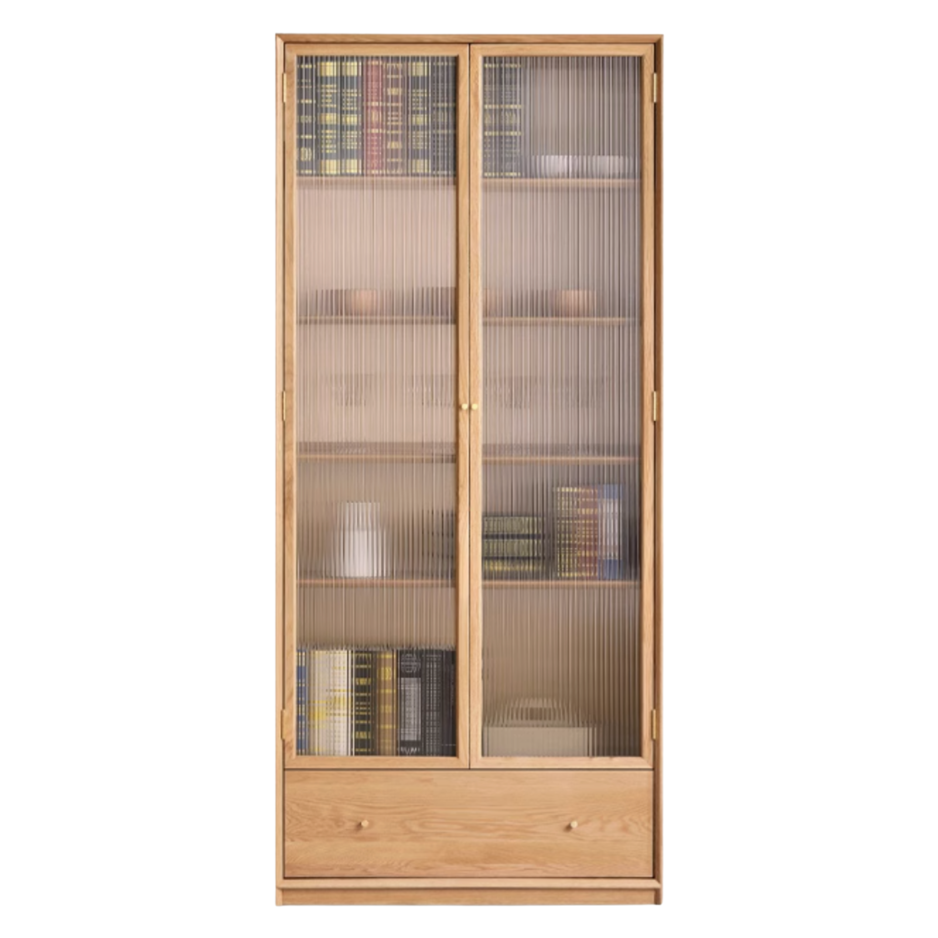 Oak Solid Wood Dust-Proof Glass Door Wall Floor-to-ceiling Bookshelf