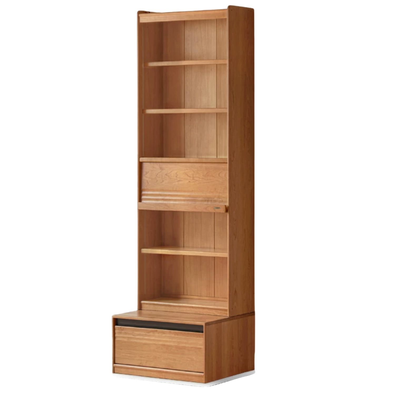 Cherry Solid Wood Bookcase with Wall Integration and Floor Storage Cabinet