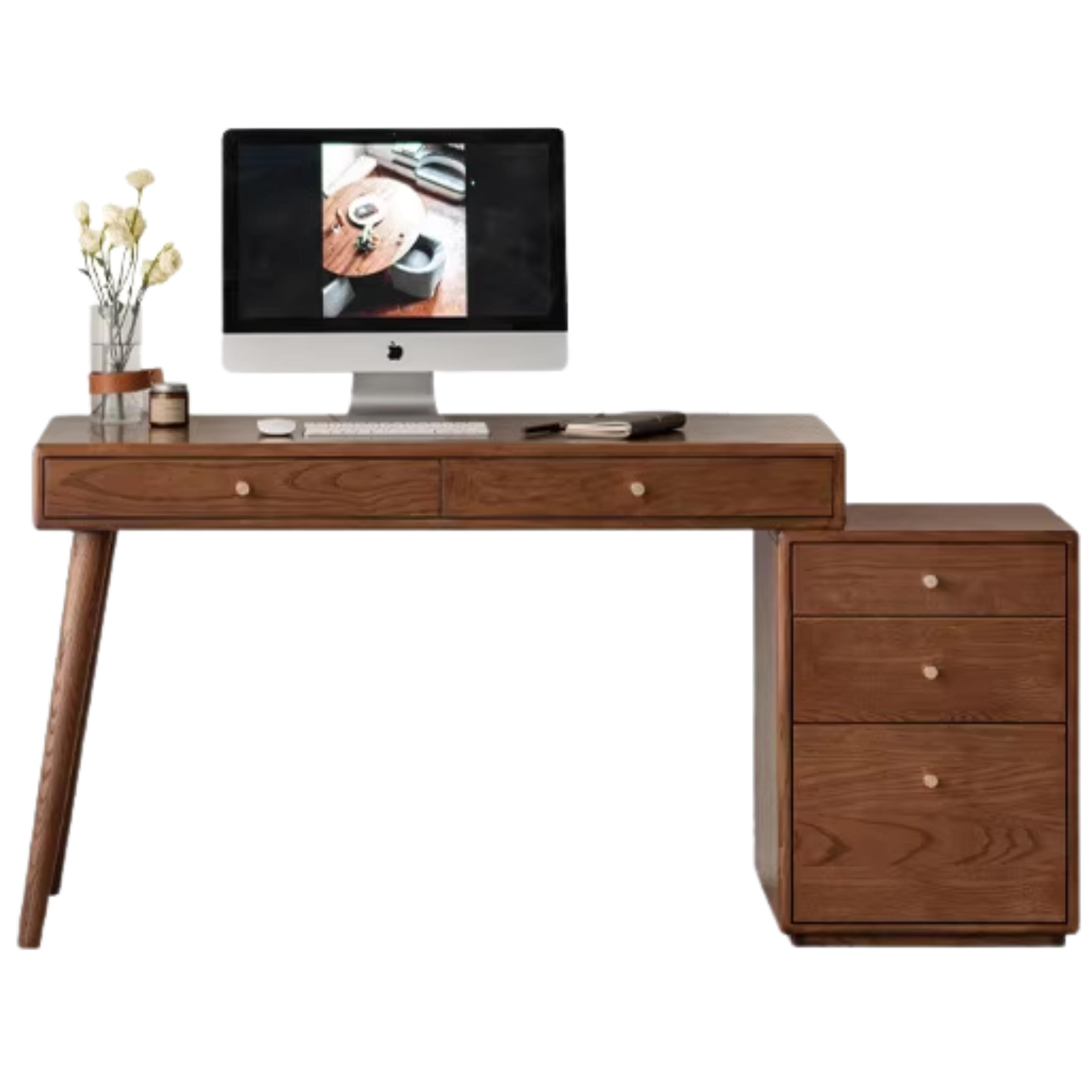 Black Walnut, Ash Solid Wood Telescopic Desk Modern