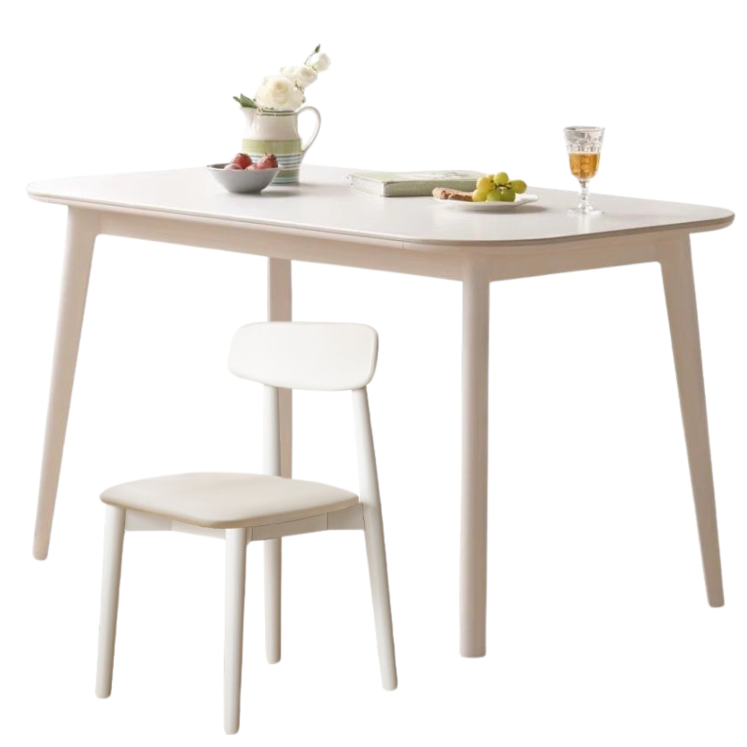 Rubber solid wood white cream style rock board dining table