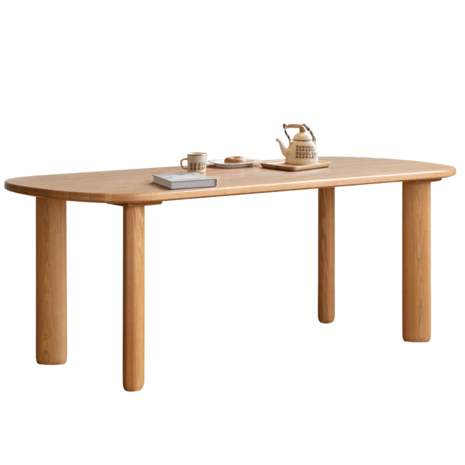 Oak Solid Wood Round Corner Long Dining Table