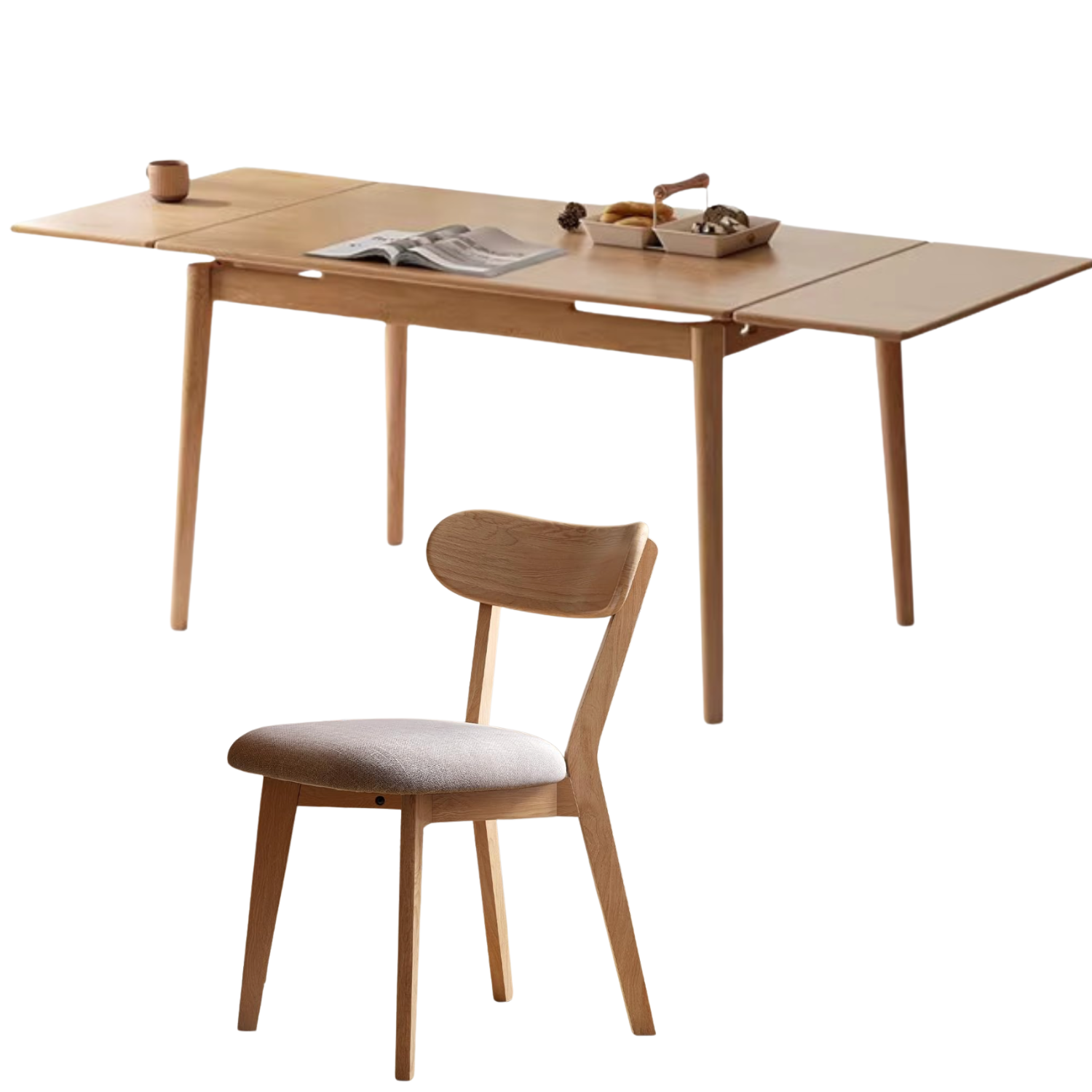 Oak Solid Wood Retractable Tabletop Dining Table