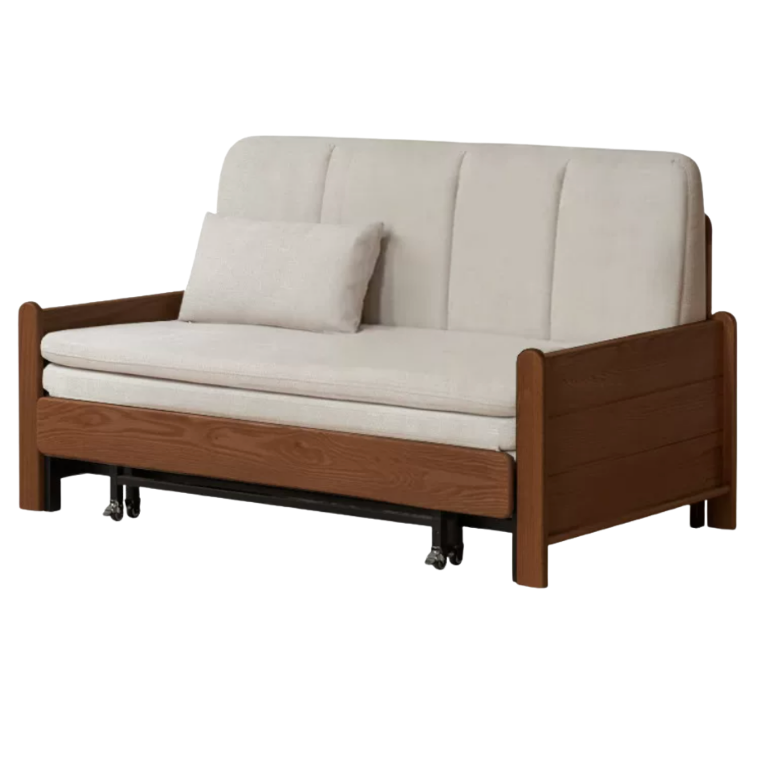 Ash, Oak Solid Wood Sleeper Sofa with Solid Wood Armrests and Built-In Wheels