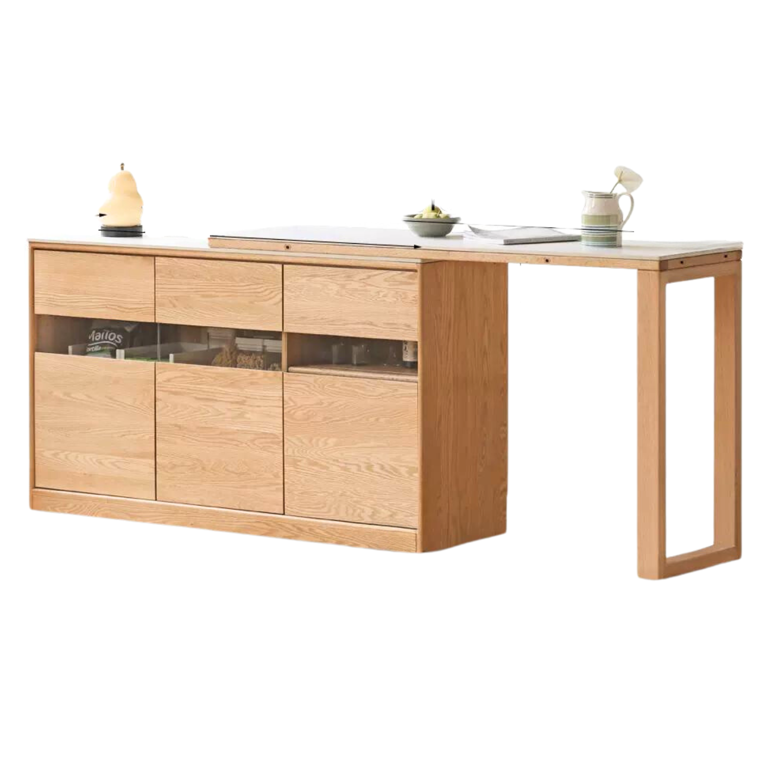 Oak Solid Wood Sideboard Telescopic Folding Slate Dining Table Integrated