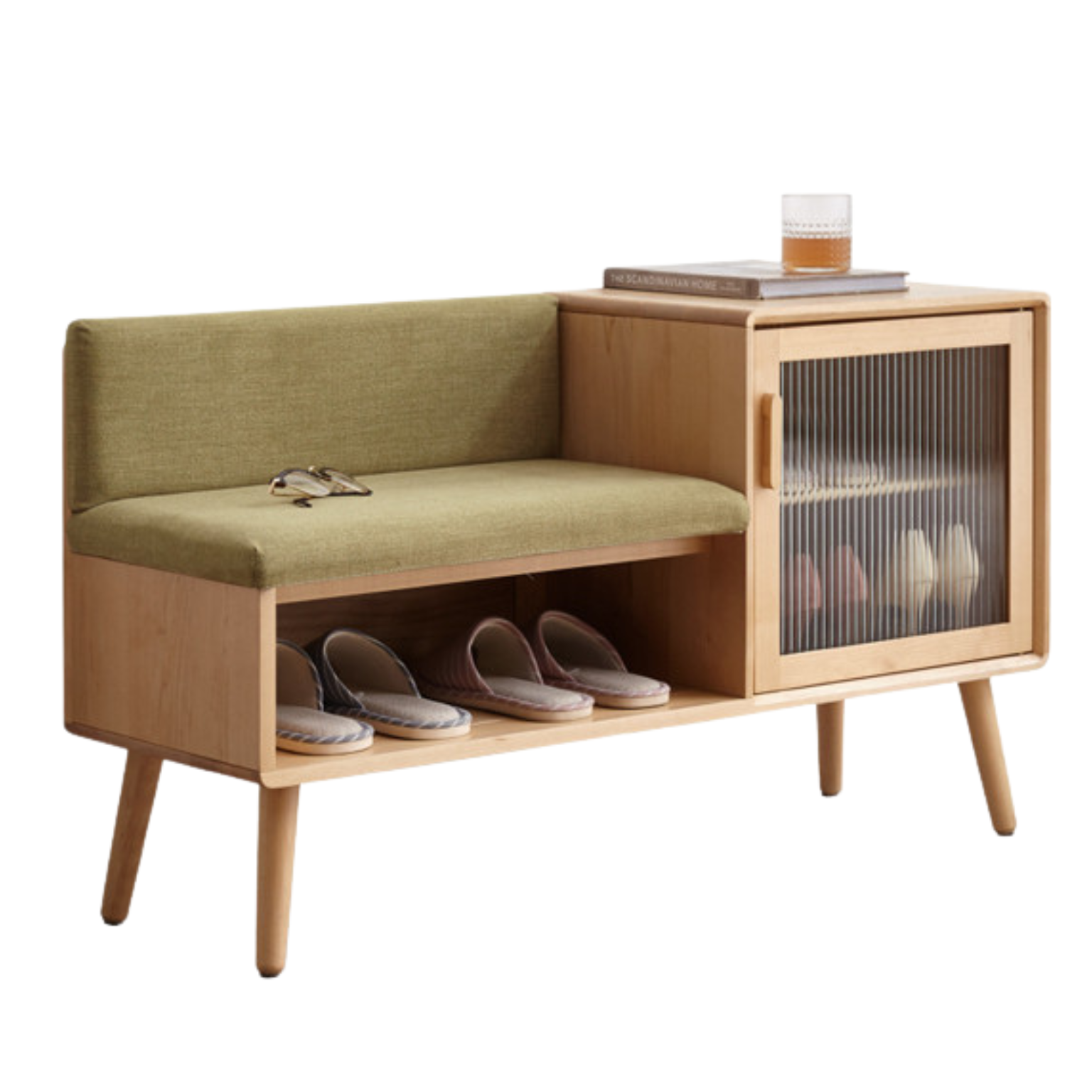 Beech Solid Wood Shoe Changing Stool Multifunctional With Cabinet