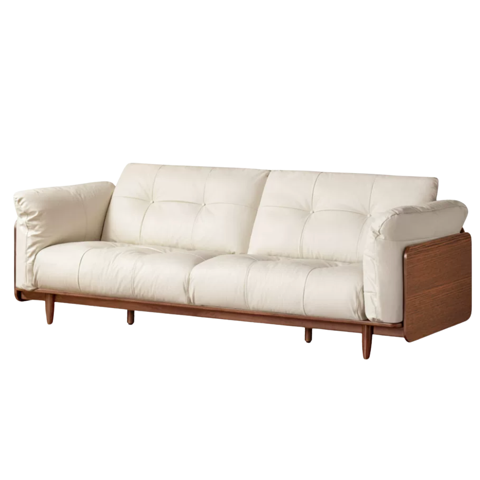 Black Walnut, Oak Solid Wood Genuine Leather Sofa Italian-Inspired