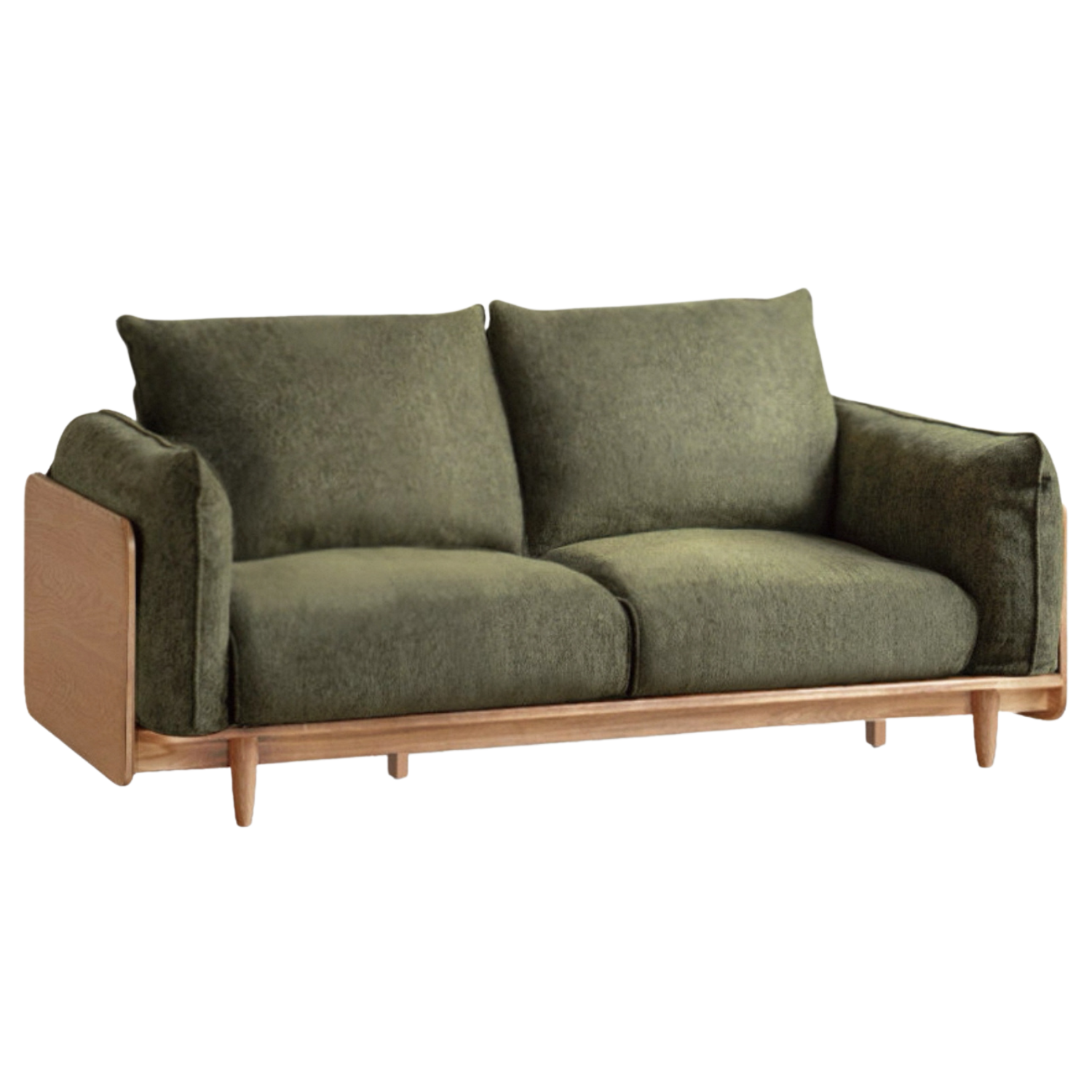 Oak, Ash Solid Wood Sofa with Exposed Wide Arms, High-Back, Genuine leather -fabric