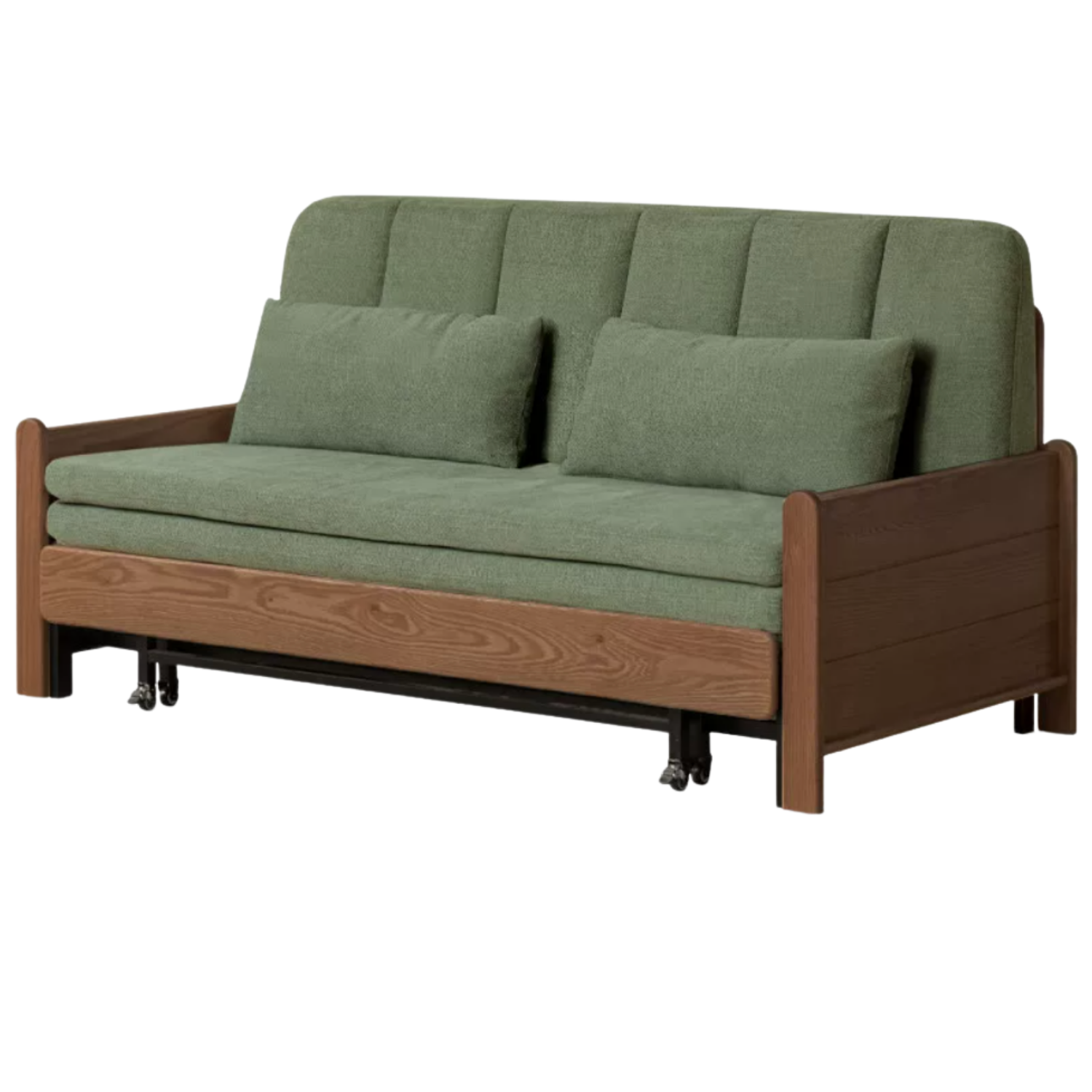 Ash, Oak Solid Wood Sleeper Sofa with Solid Wood Armrests and Built-In Wheels