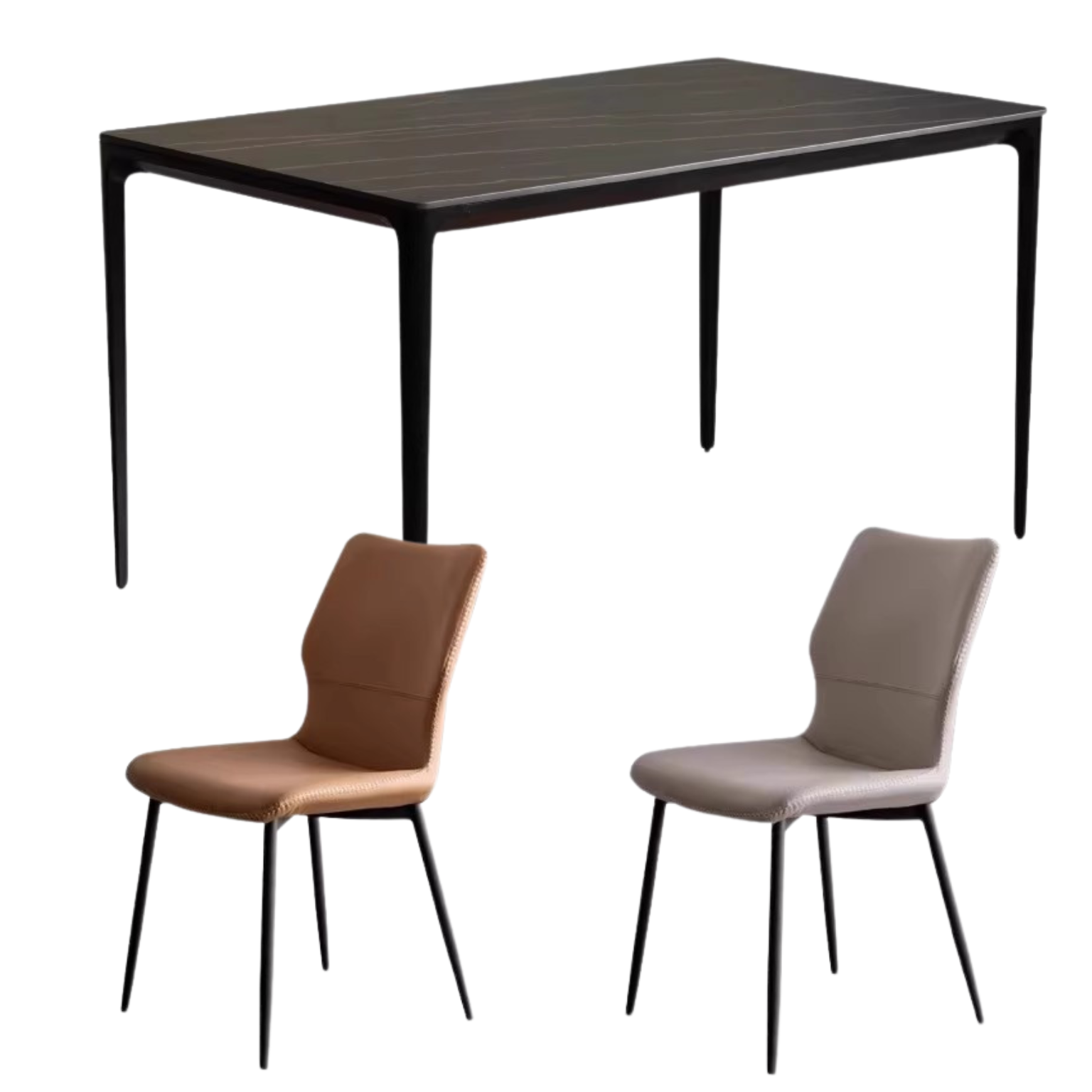 Rock slab+metal Italian light luxury black dining table