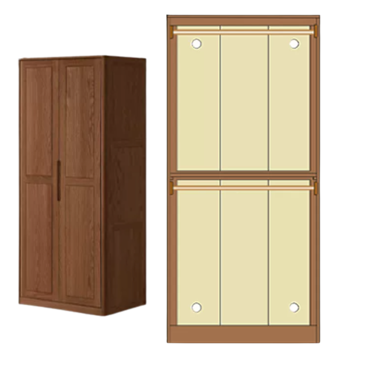 Oak Solid Wood Wardrobe with Recessed Groove Handles