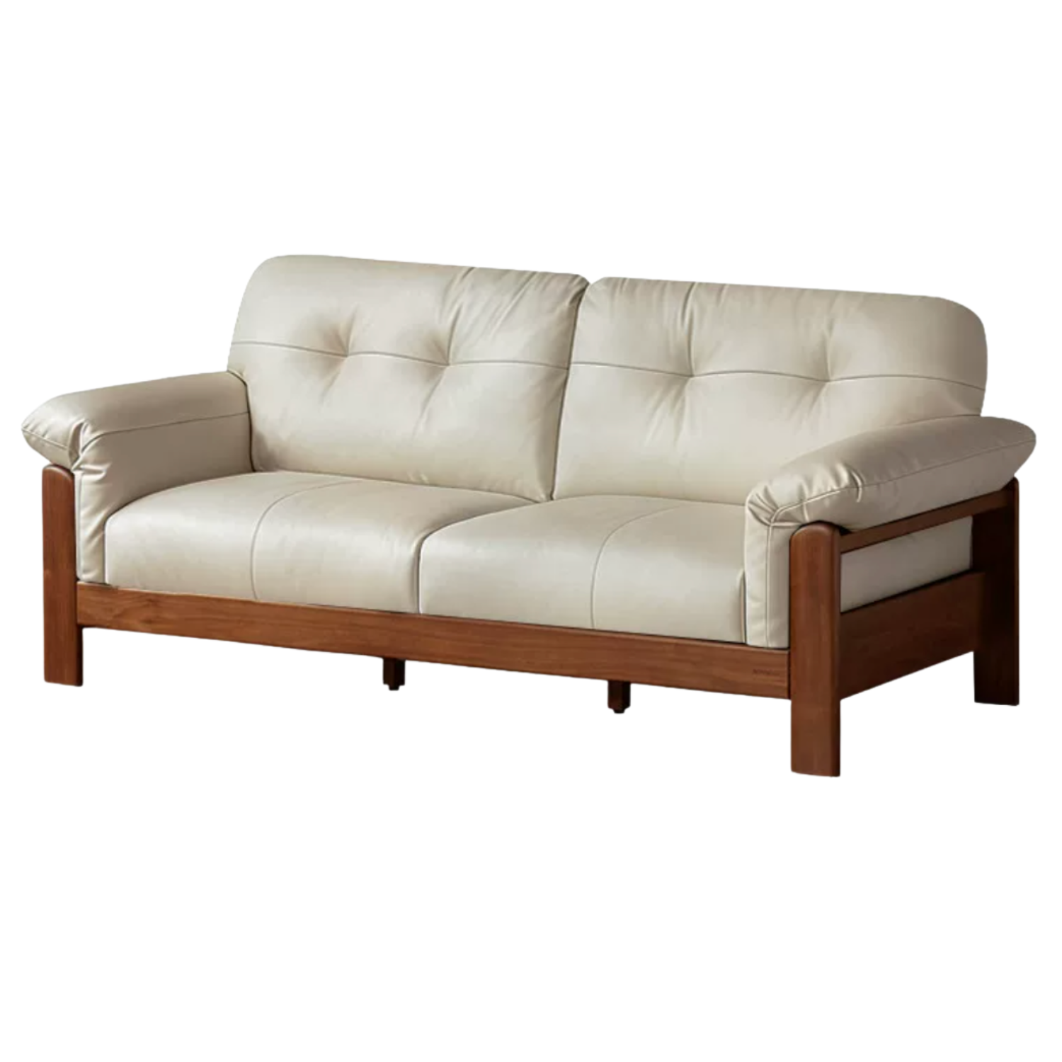 Ash Solid Wood Genuine leather, fabric Exposed Frame Sofa with Tufted Cushions