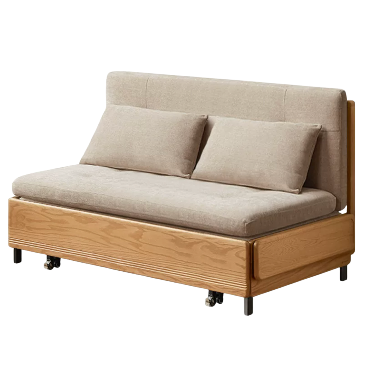 Oak Solid Wood Sleeper Sofa Chair Bed with Attached Fold-Out Side Tray