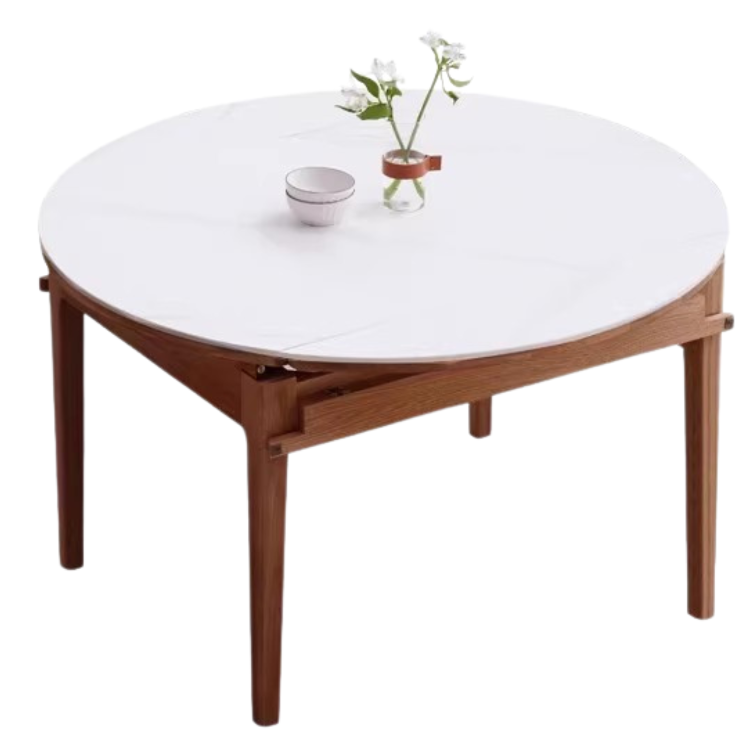 Oak solid wood Round folding dining table with rock slab surface,