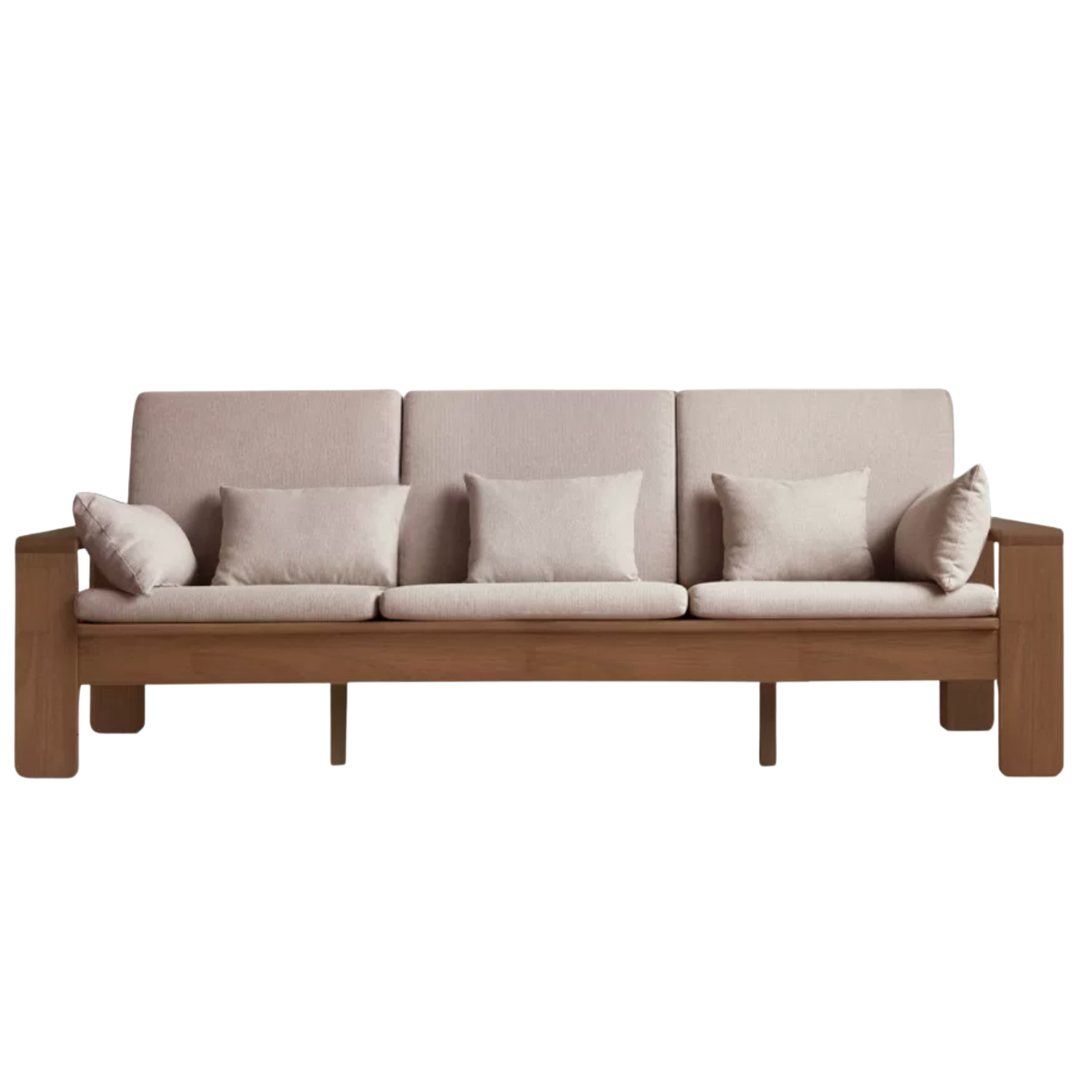 Oak, Rubberwood, Ash solid wood Frame Sofa with Vertical Slat Back and Linen Cushions
