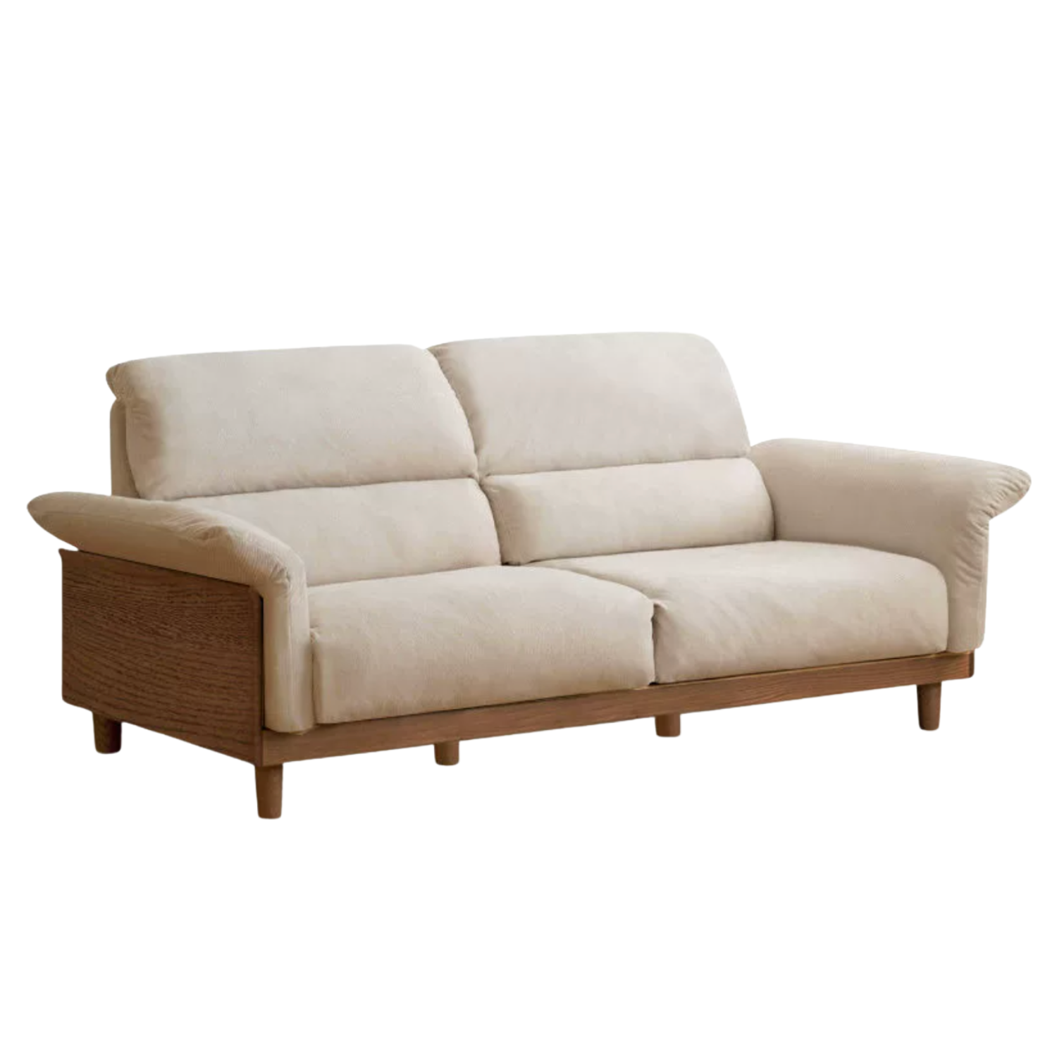 Oak Solid Wood Fabric Sofa, Couch with High Back Cushions, Durable Pet-Friendly Upholstery