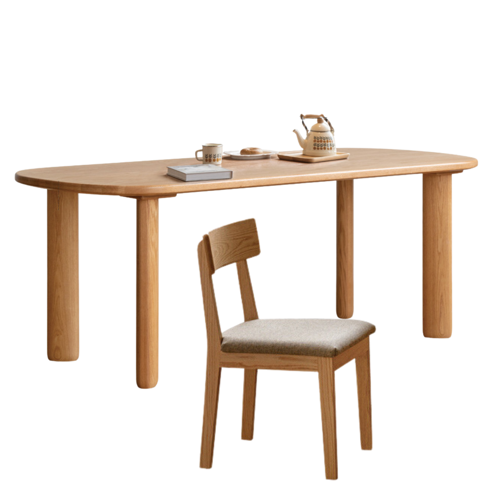 Oak Solid Wood Round Corner Long Dining Table