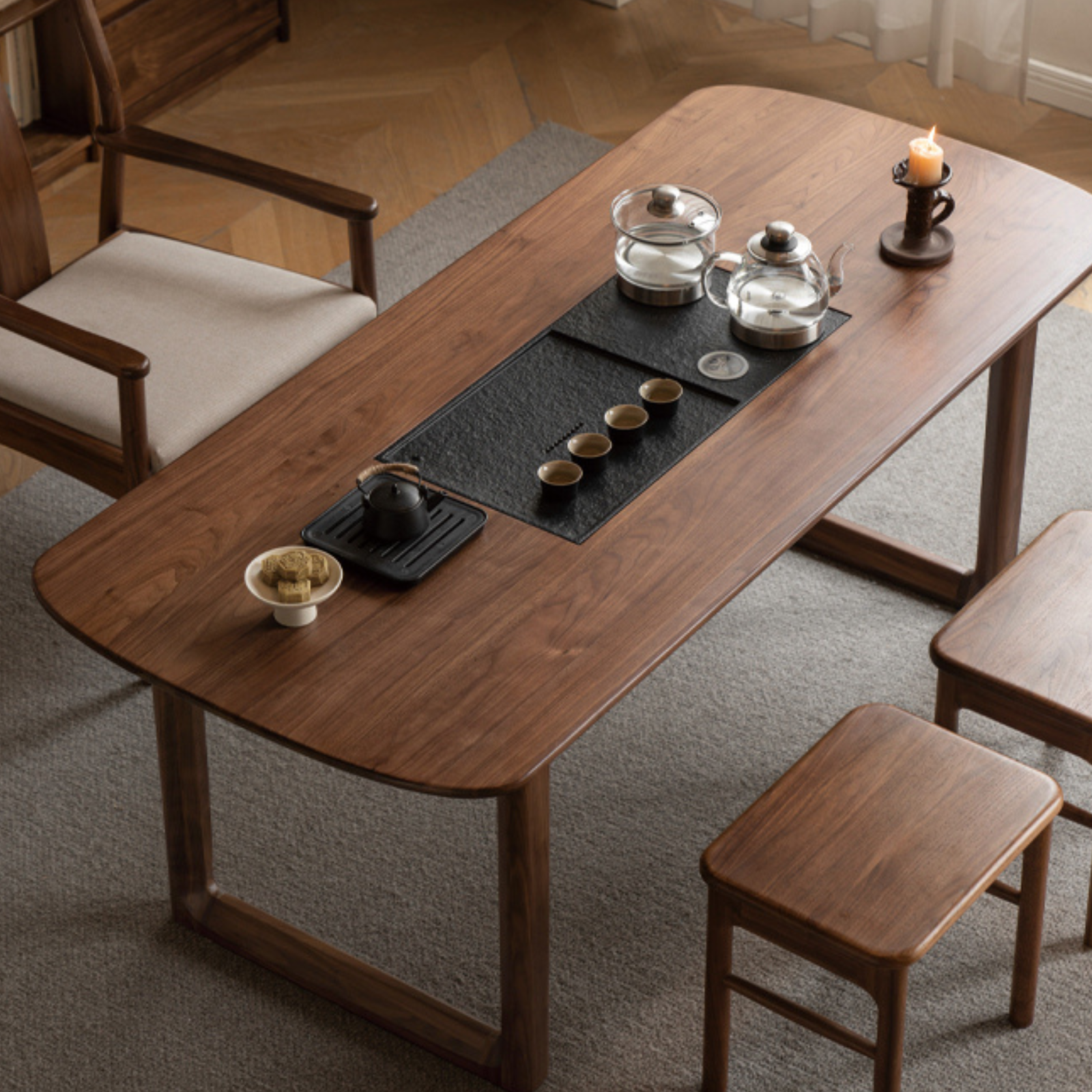 Black walnut solid wood tea table tea tray integrated,