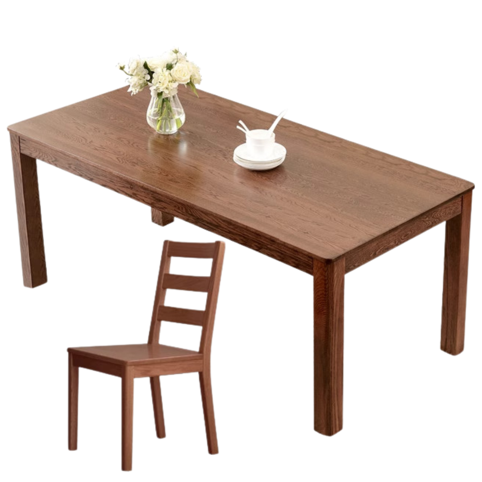 Oak solid wood dining table walnut color,