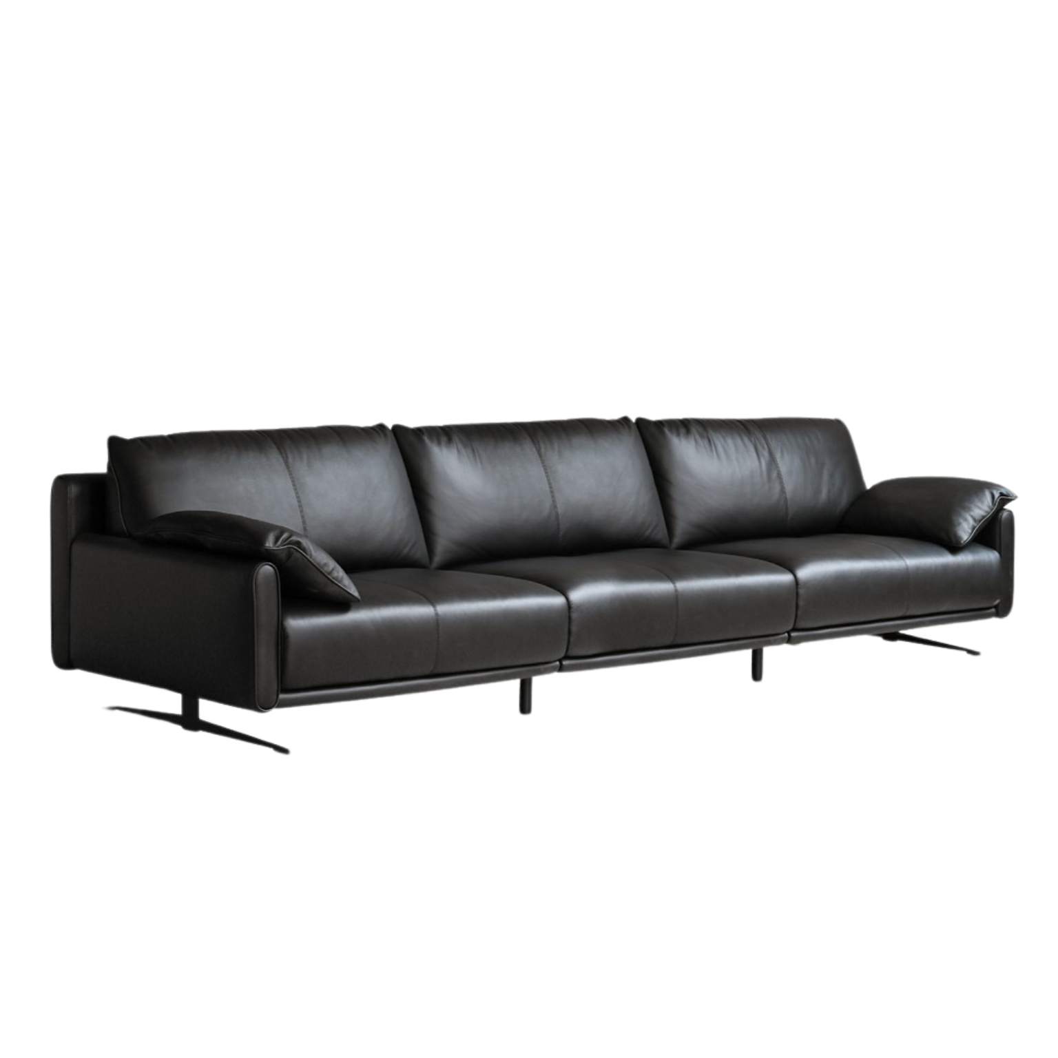 Leather sofa cowhide straight black Italian sofa