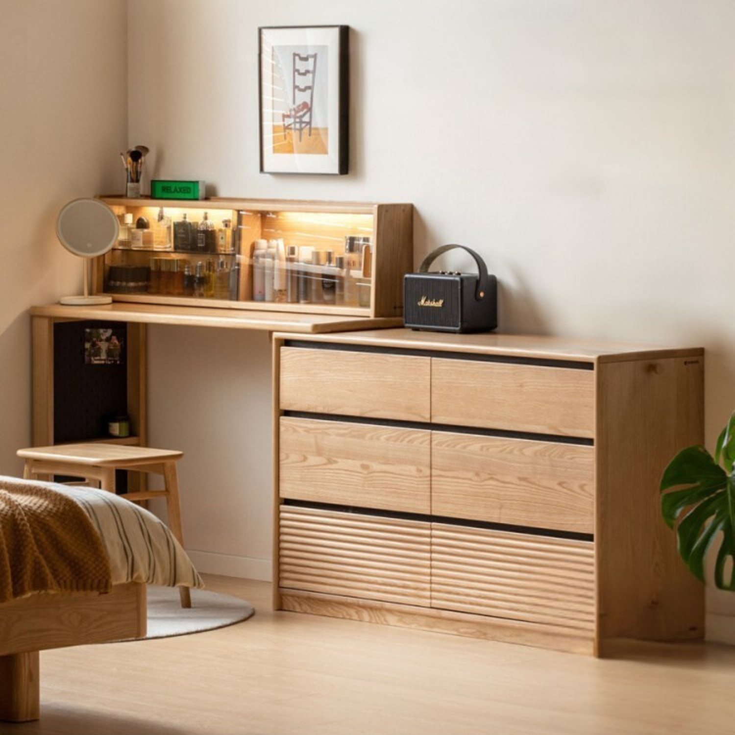 Ash Solid Wood Modern Multi-function Vanity Table.