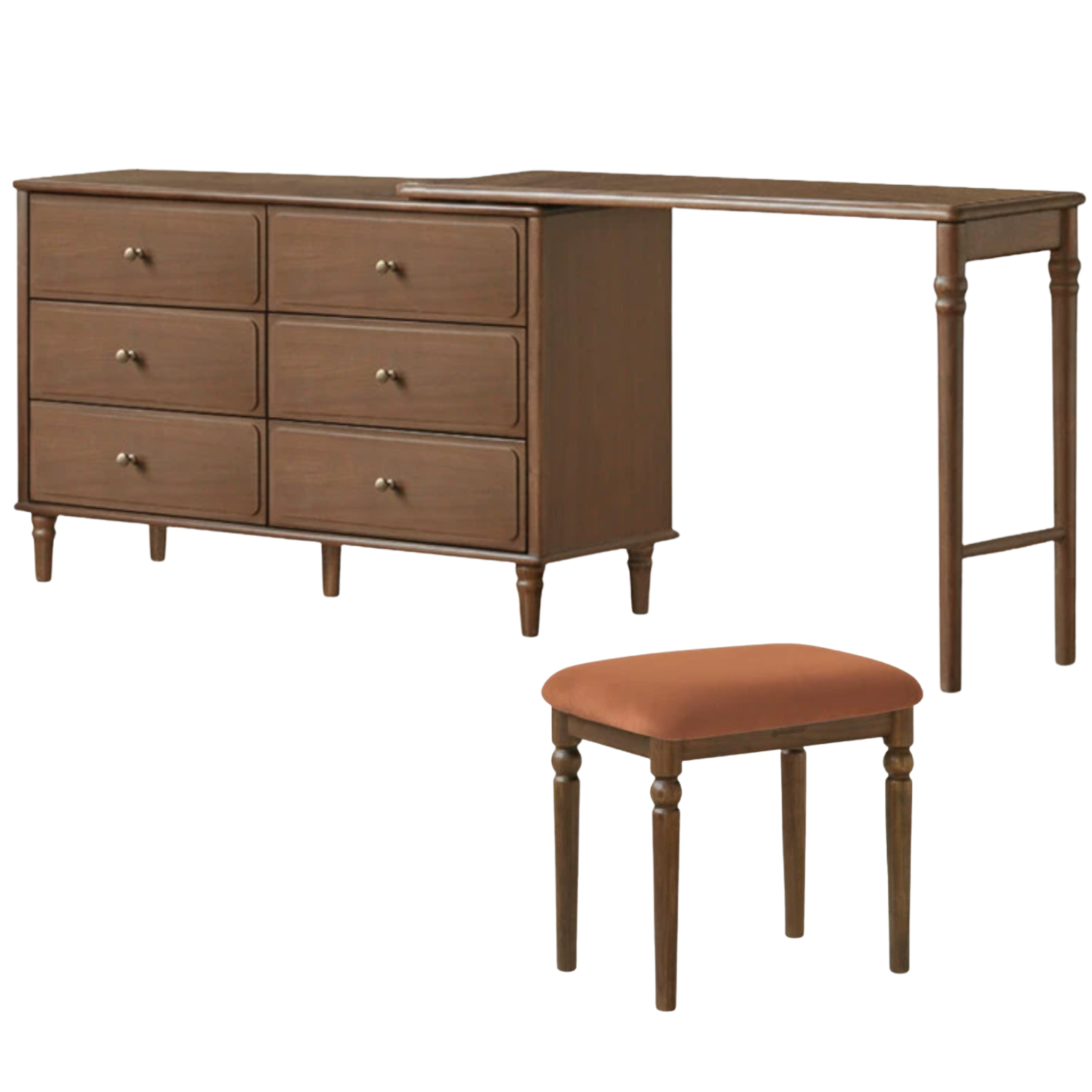 Black Walnut, Poplar Solid Wood American Retro Retractable Vanity Table.