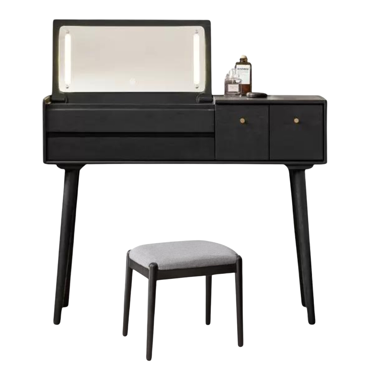 Oak solid wood Black makeup table Mirror LED touch: