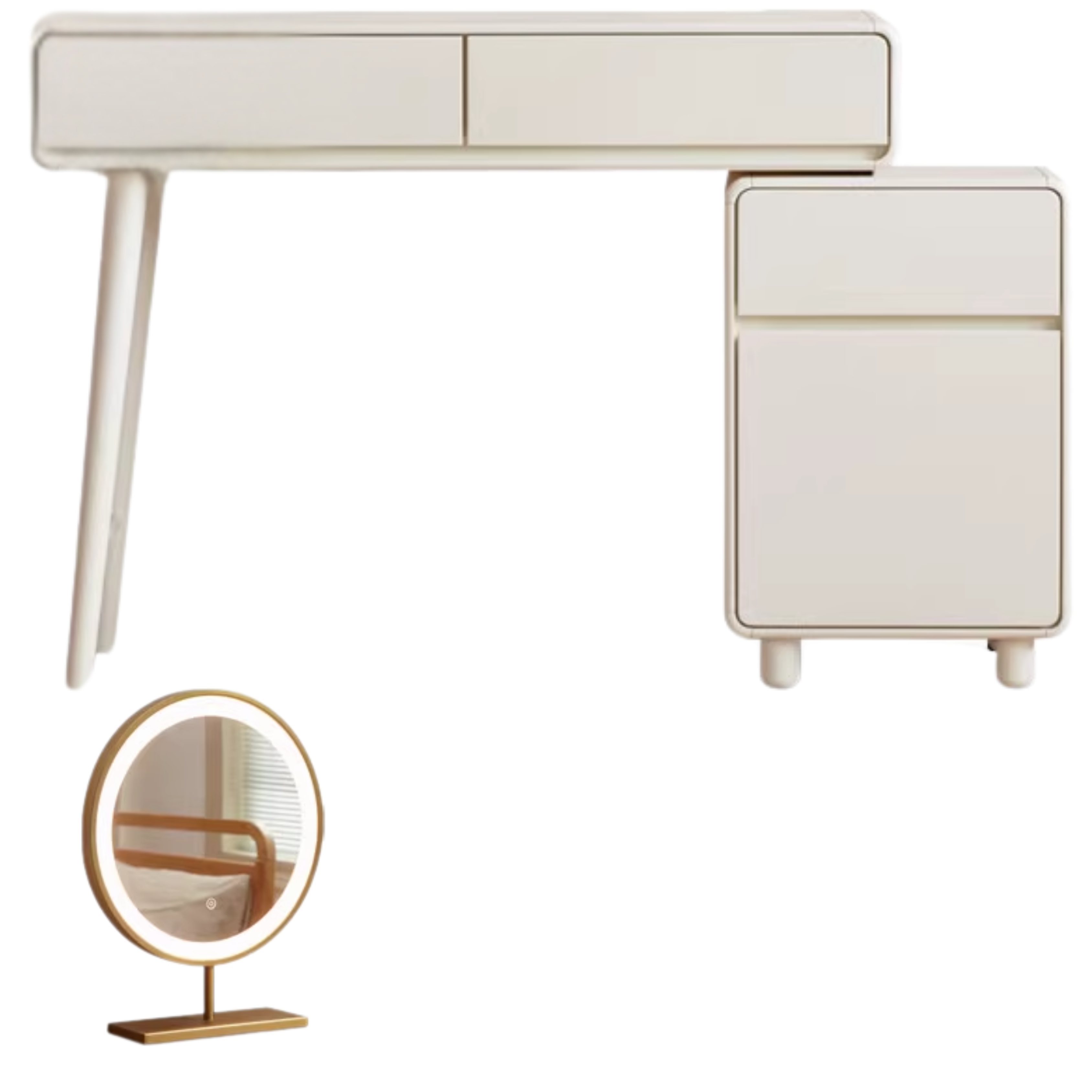 Tulip, Rubber Solid Wood Milky Telescopic Dressing Table