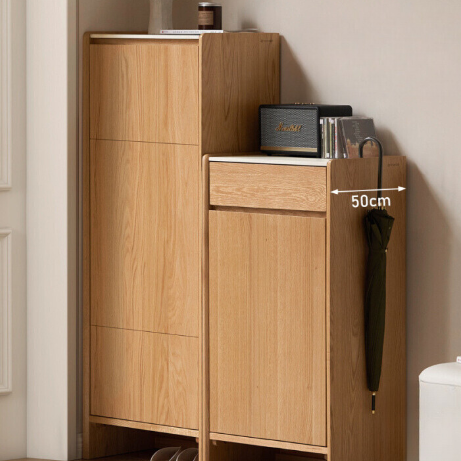 Oak solid wood rock slab storage shoe cabinet integrated