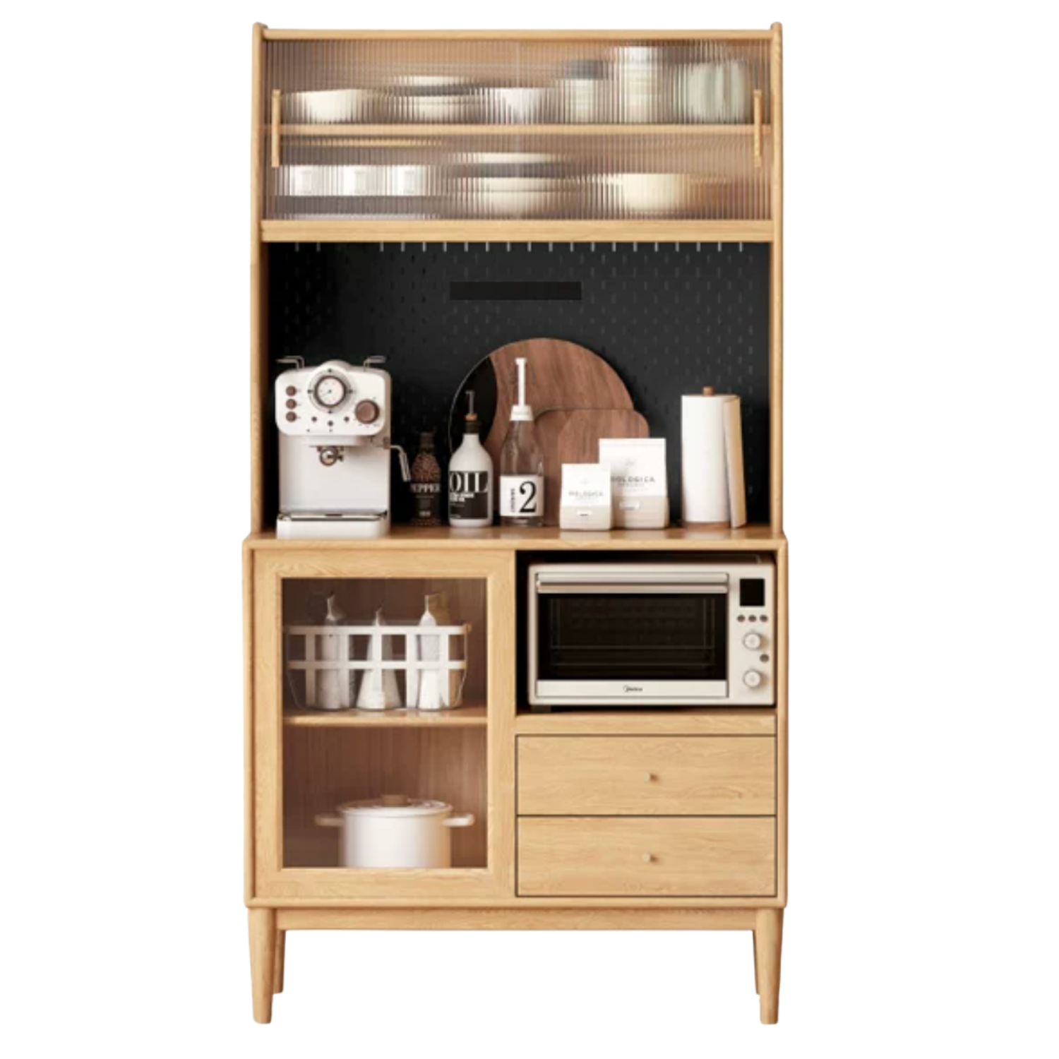 Ash Solid Wood Sideboard Multi-Functional Buffet Cabinet