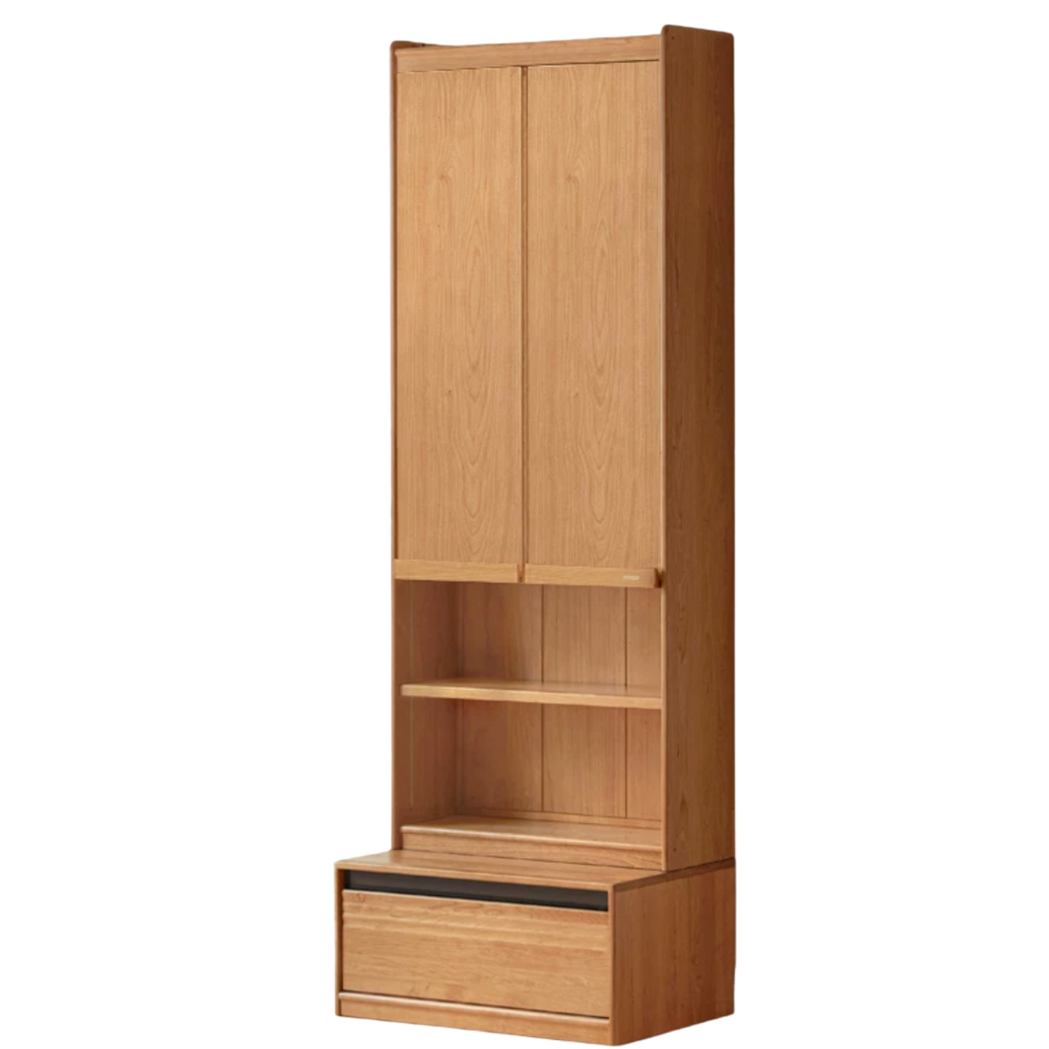 Cherry Solid Wood Bookcase with Wall Integration and Floor Storage Cabinet