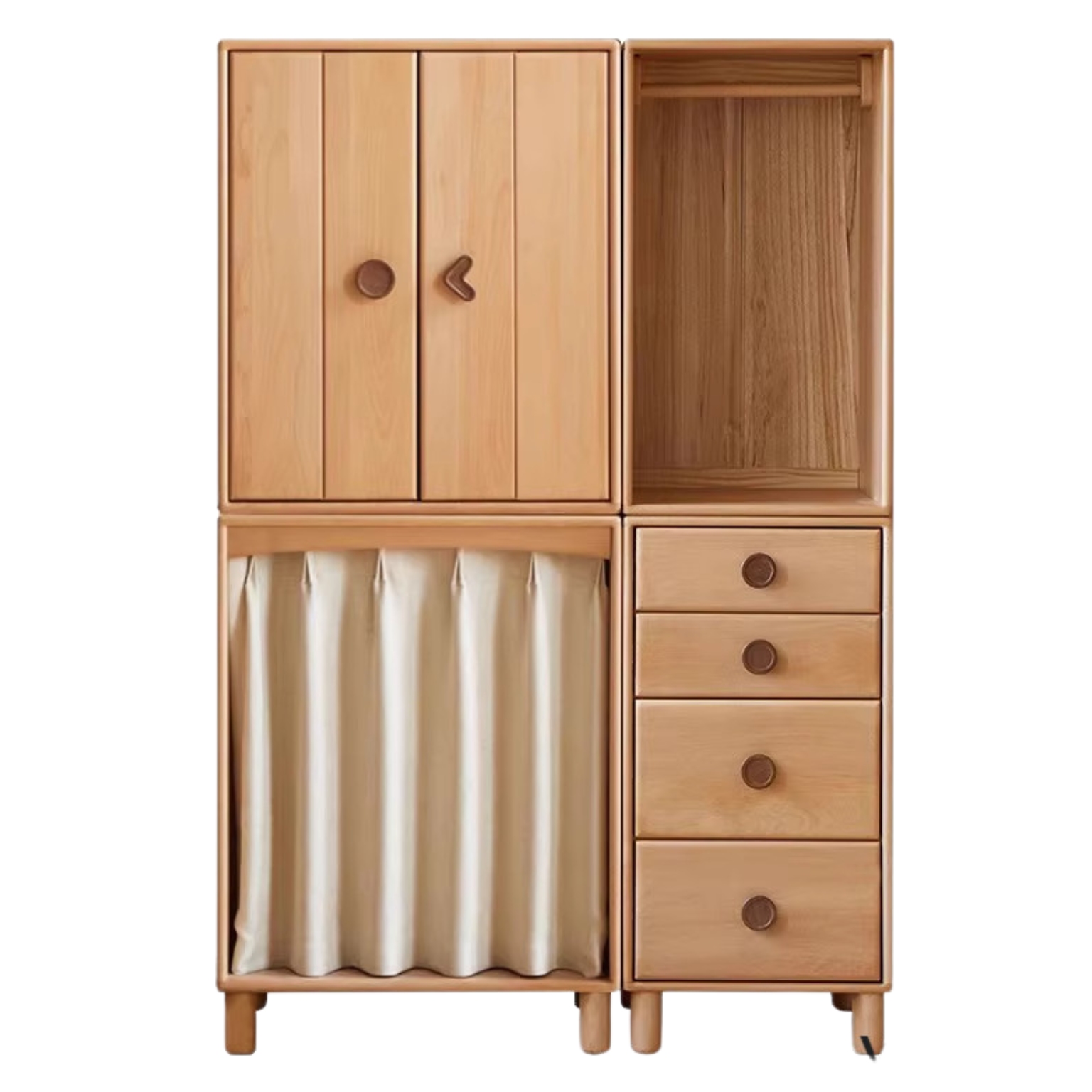 Beech Solid Wood Children's Wardrobe,Combination Storage Cabinet: