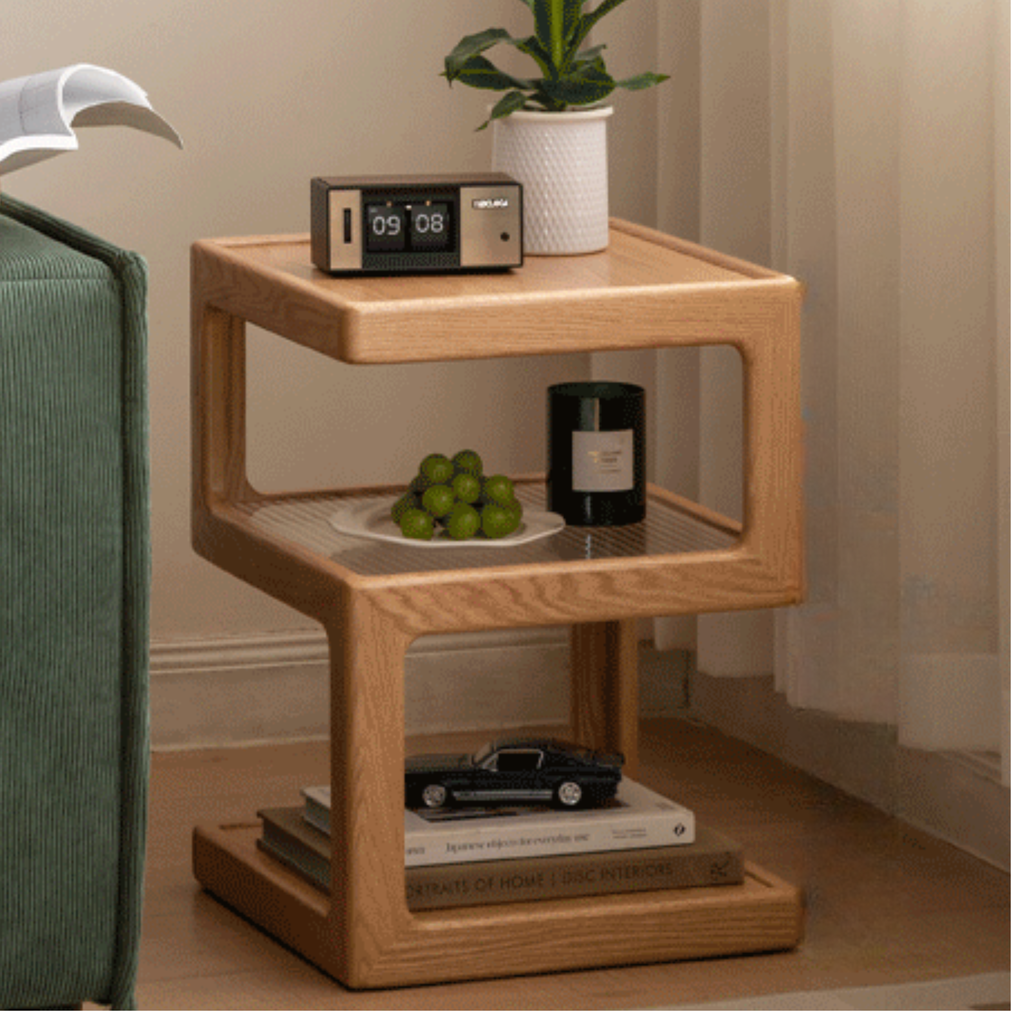Oak, Black Walnut  Solid Wood Corner Square Side Table