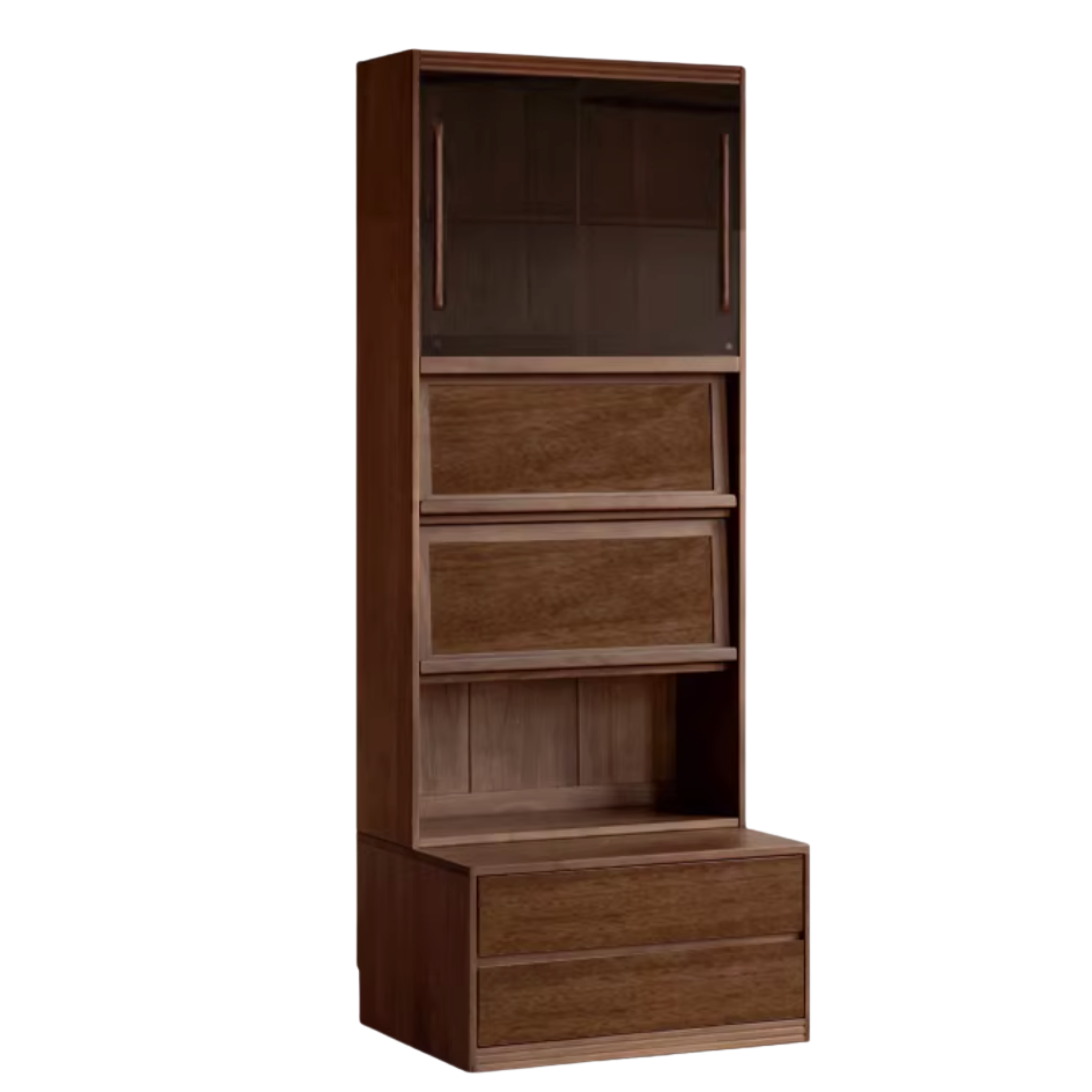 Black Walnut, Oak, Sandalwood, Ash Solid Wood Light Luxury Combined Bookshelf With Seat