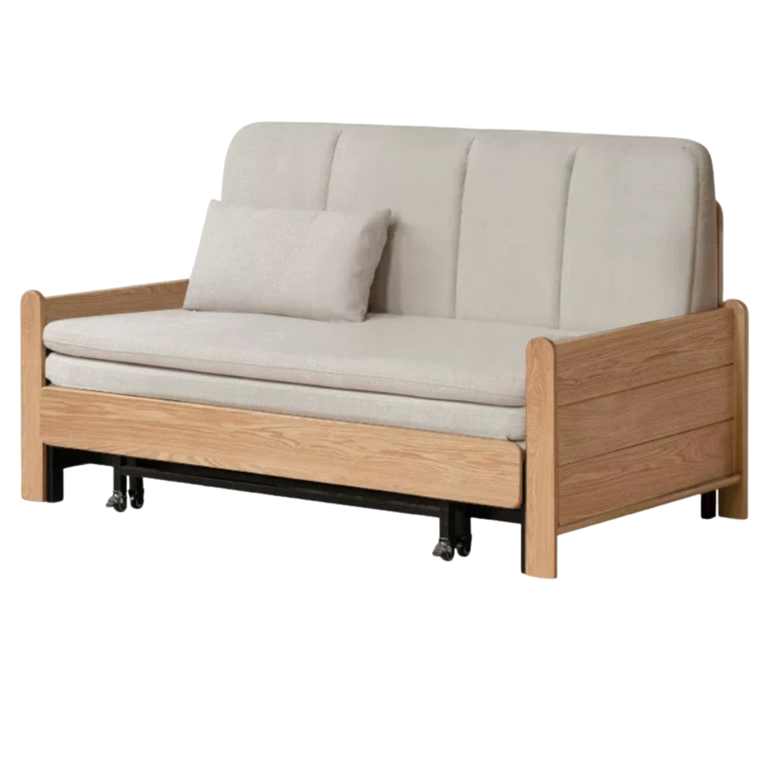 Ash, Oak Solid Wood Sleeper Sofa with Solid Wood Armrests and Built-In Wheels