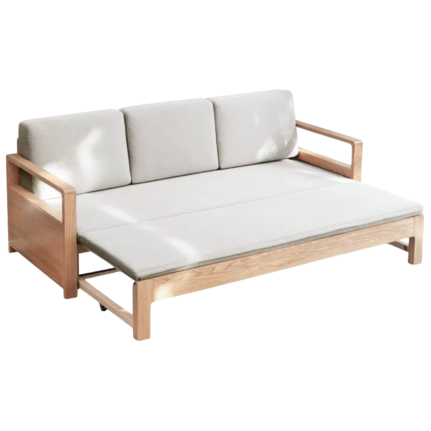 Oak Solid Wood Sofa Bed with Storage, Modern Design