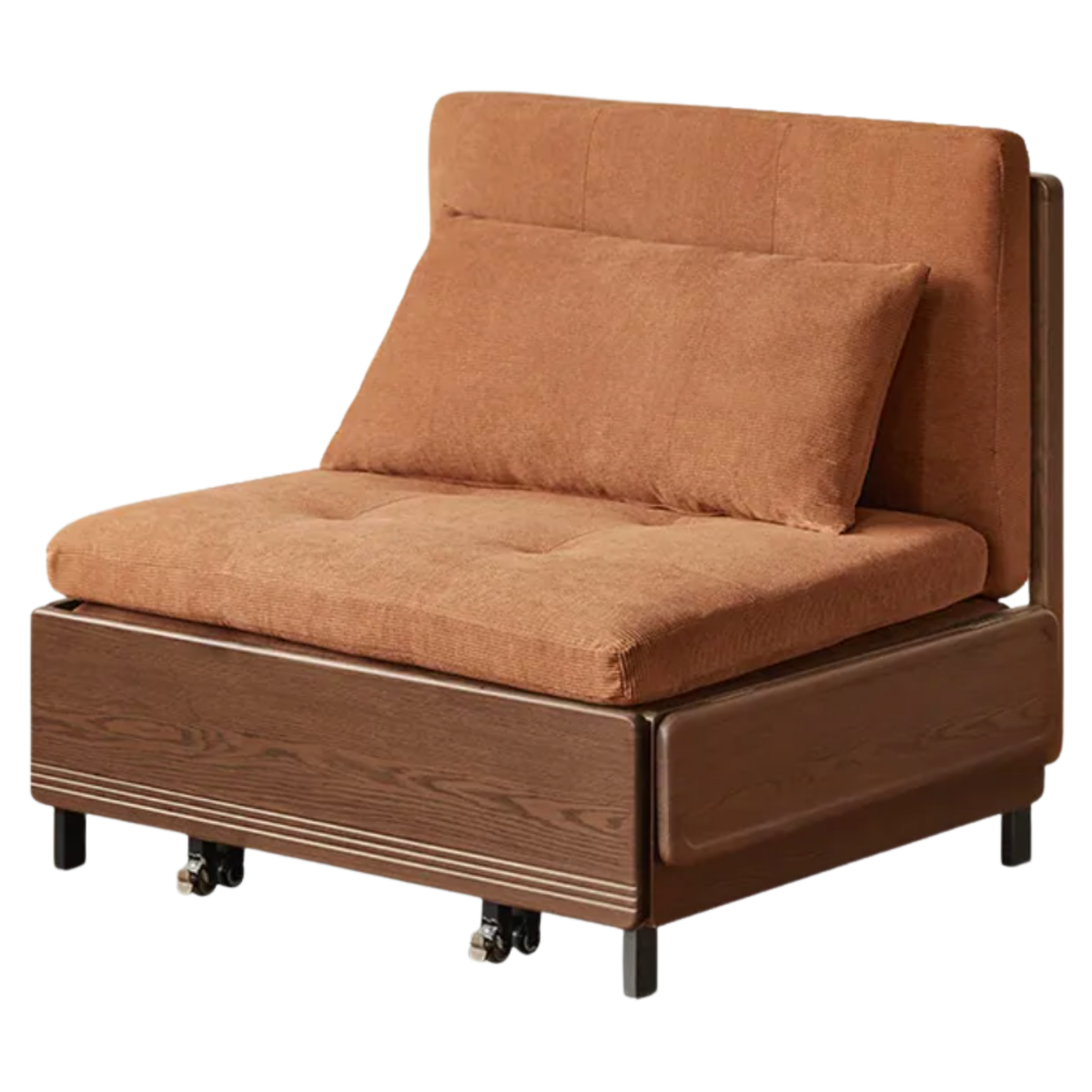 Oak Solid Wood Sleeper Sofa Chair Bed with Attached Fold-Out Side Tray