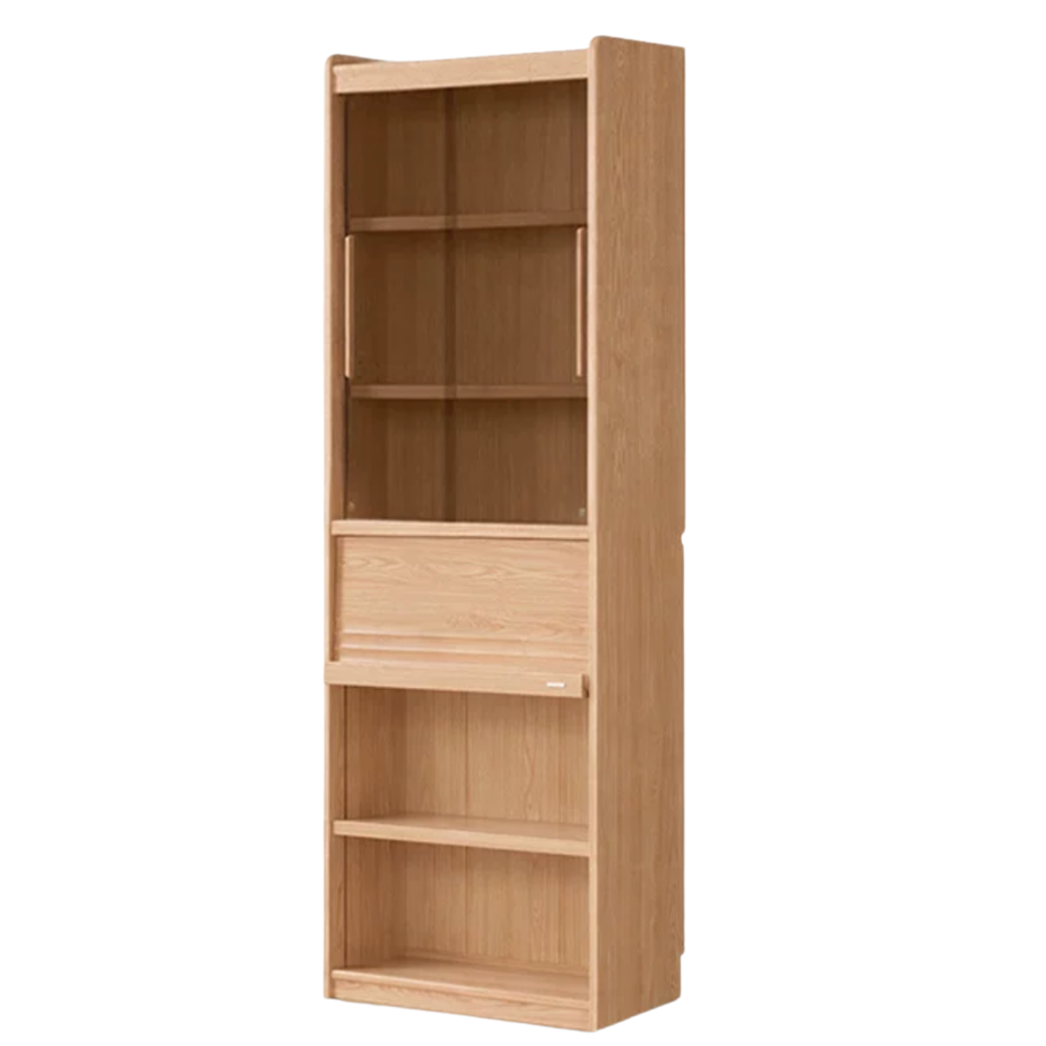 Oak, Ash Solid Wood Display Bookcase with Wall-Mounted Option and Storage Cabinet