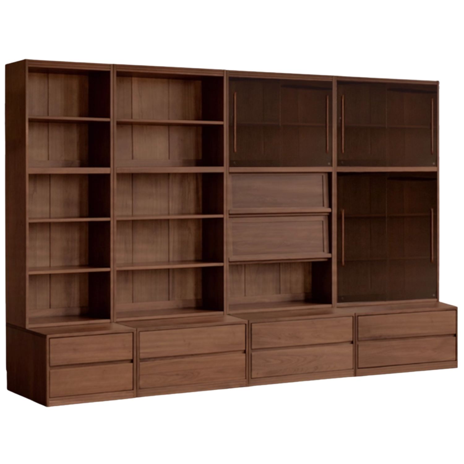Black Walnut, Oak, Sandalwood, Ash Solid Wood Light Luxury Combined Bookshelf With Seat