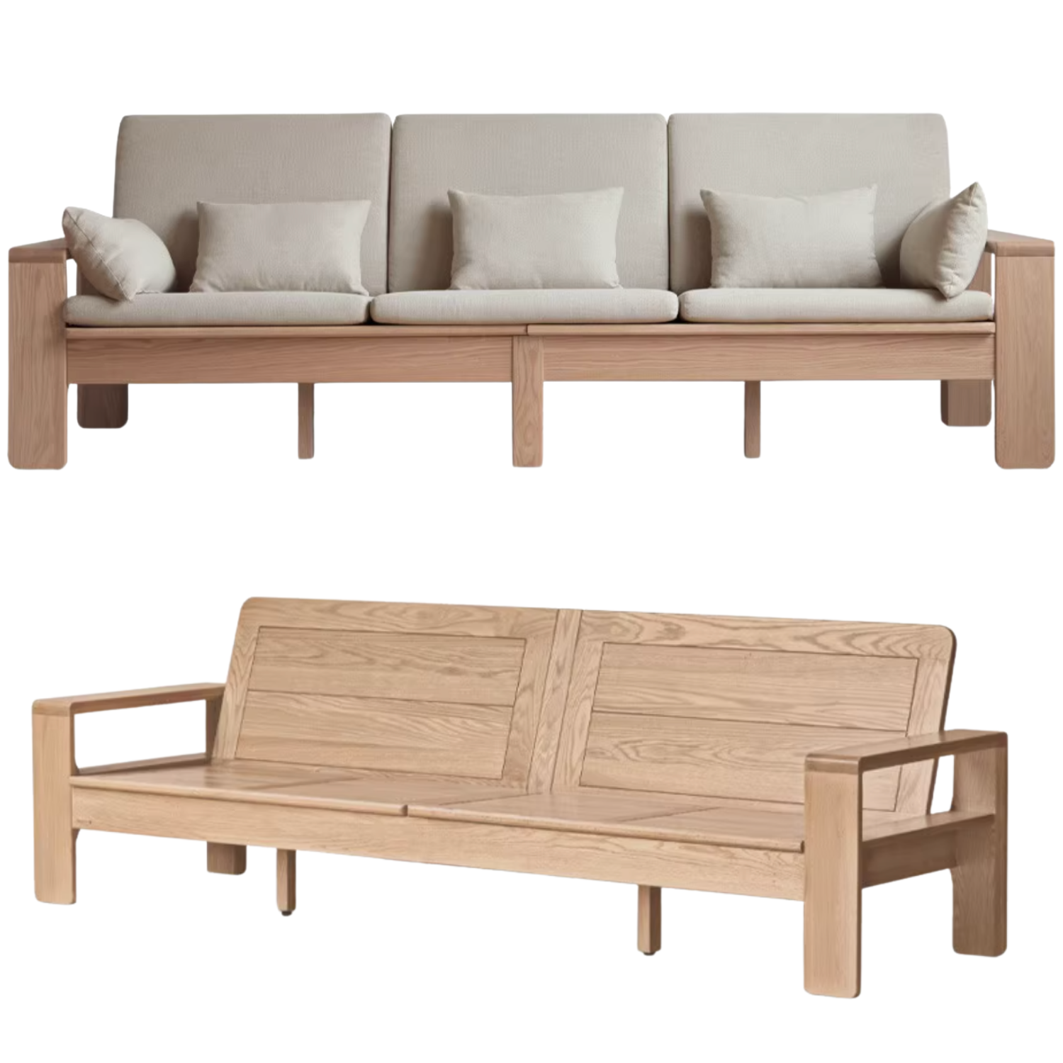 Oak, Ash Solid Wood Modern Nordic Fabric Sofa.