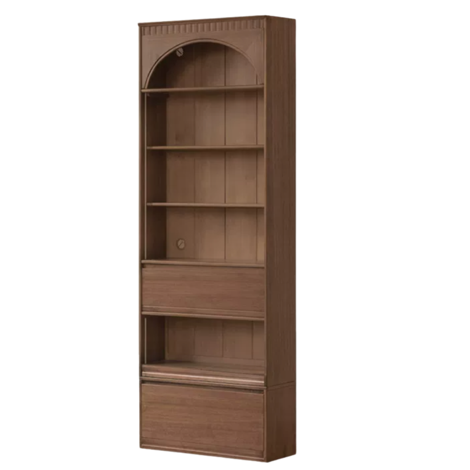 Black Walnut, Solid Sandalwood Arched Vintage Bookcase with Glass Door and Storage Drawer